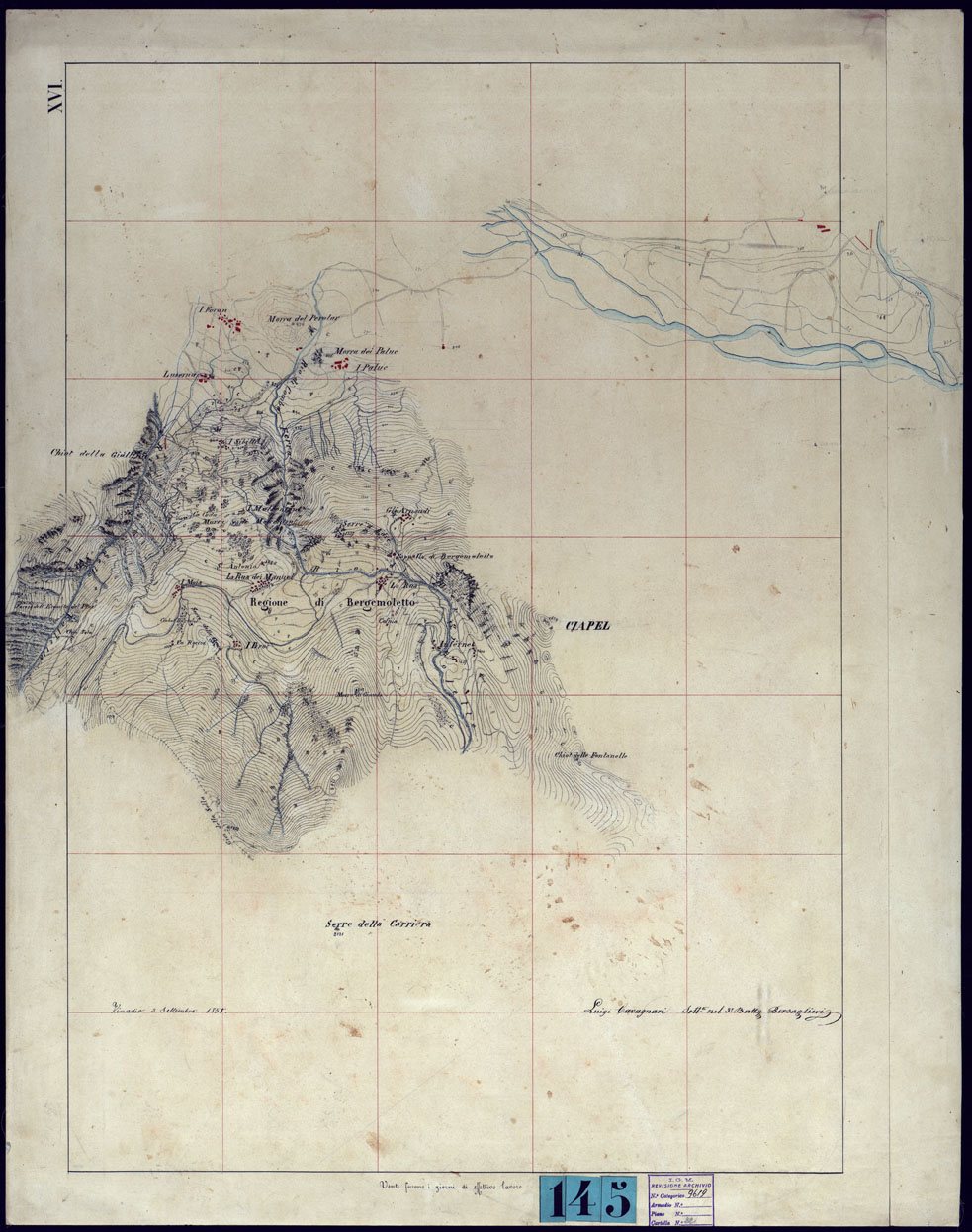 (N:23459) VINADIO E DINTORNI FRAZIONI E TAVOLETTE RILIEVO AL 10.000 DIRETTORE A. RIGHINI COLONELLO -TAVOLA XVI (CA001739) Carte e stampe antiche: riproduzione a colori su carta (formato A1)