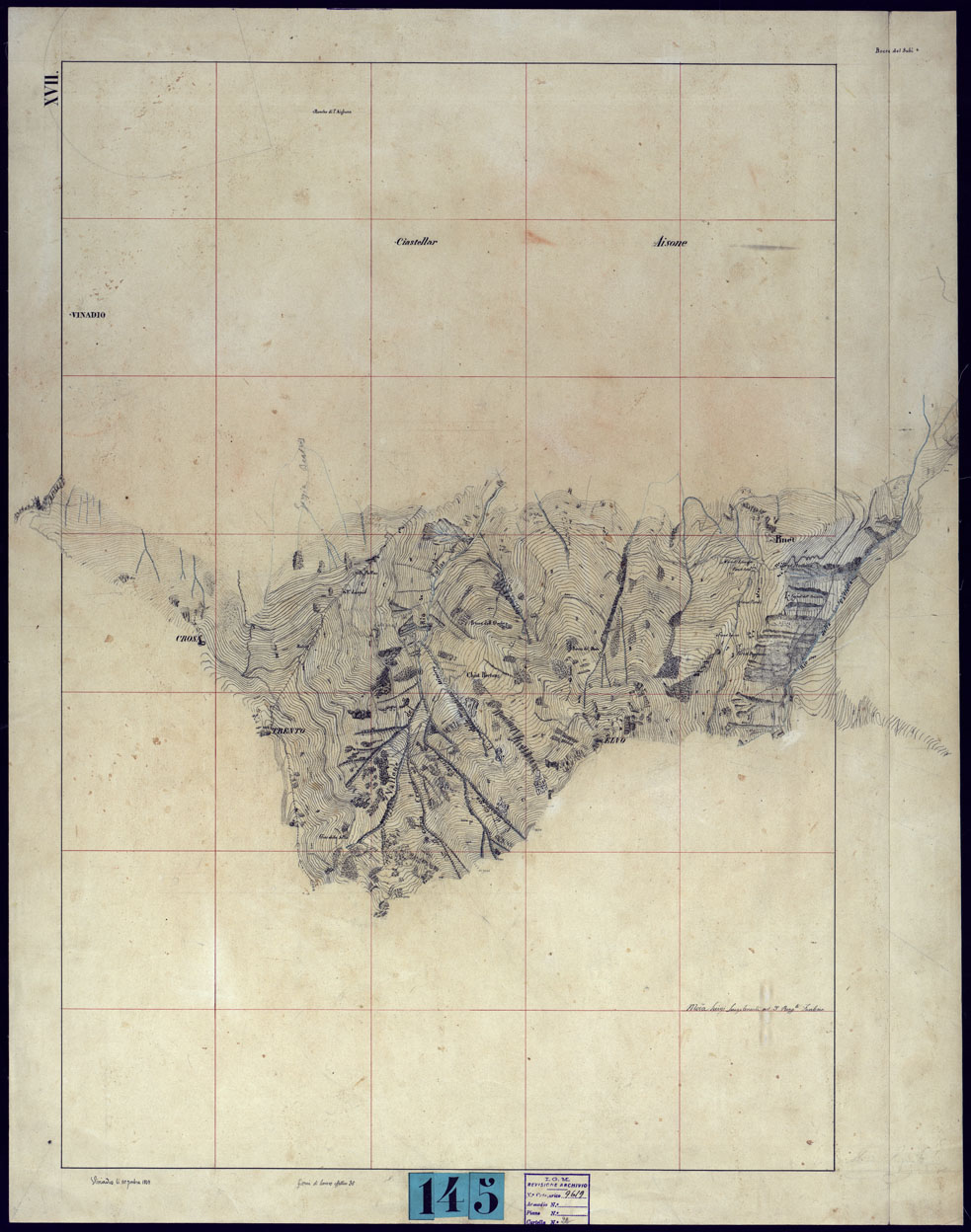 (N:23460) VINADIO E DINTORNI FRAZIONI E TAVOLETTE RILIEVO AL 10.000 DIRETTORE A. RIGHINI COLONELLO -TAVOLA XVII (CA001740) Carte e stampe antiche: riproduzione a colori su carta (formato A1)