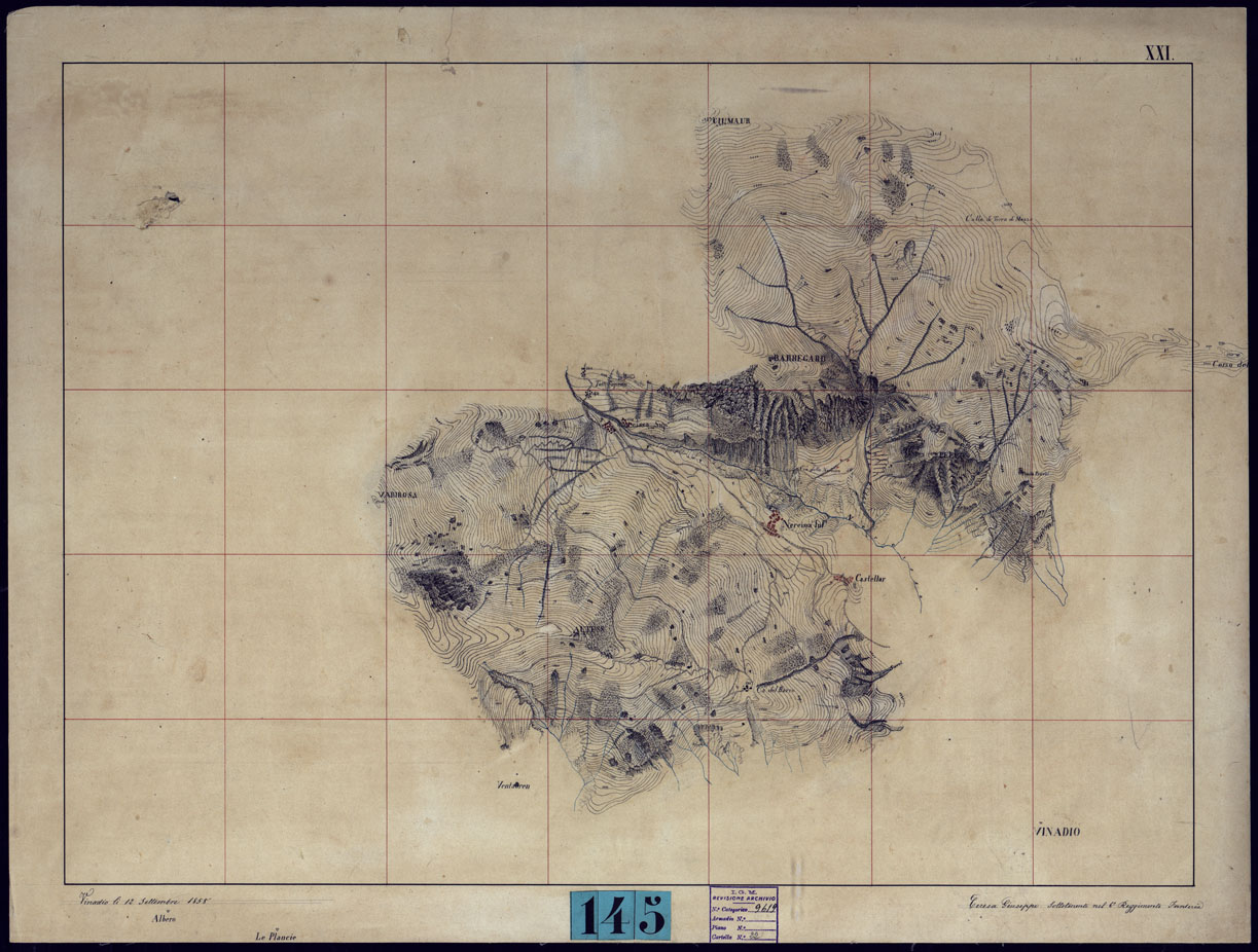 (N:23464) VINADIO E DINTORNI FRAZIONI E TAVOLETTE RILIEVO AL 10.000 DIRETTORE A. RIGHINI COLONELLO -TAVOLA XXI (CA001744) Carte e stampe antiche: riproduzione a colori su carta (formato A1)
