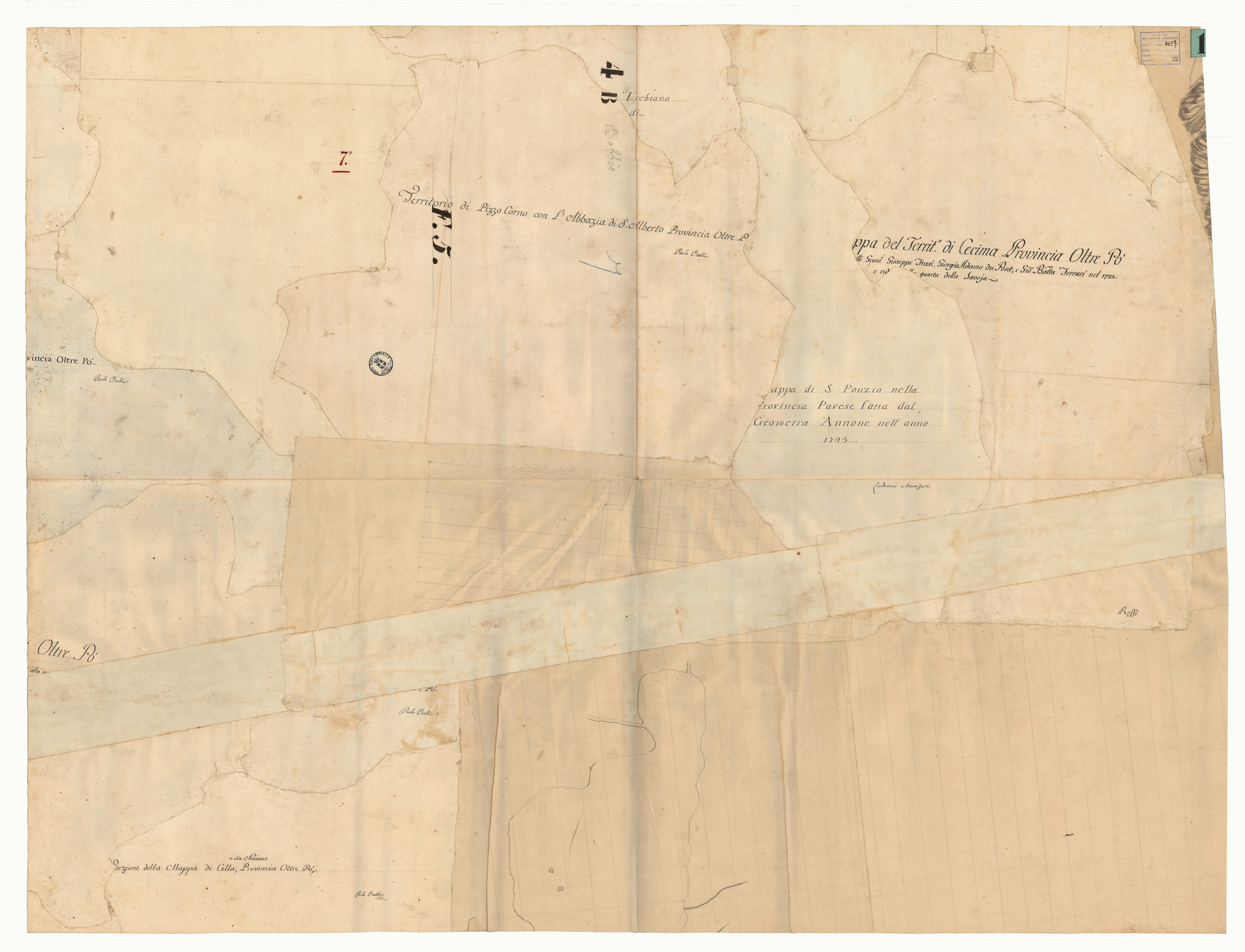 (N:6717) PARTE 2 DEL OLTRE PO' CHE COMPRENDE PARTE DEL CORSO DELLA STAFFORA VERSO VARZI E PARTE DI QUELLA DELLA TREBBIA ROBBIO  - FOGLIO 7 - Fronte/Retro (CA001817, CA001818) Carte e stampe antiche: riproduzione a colori su carta (formato A1)