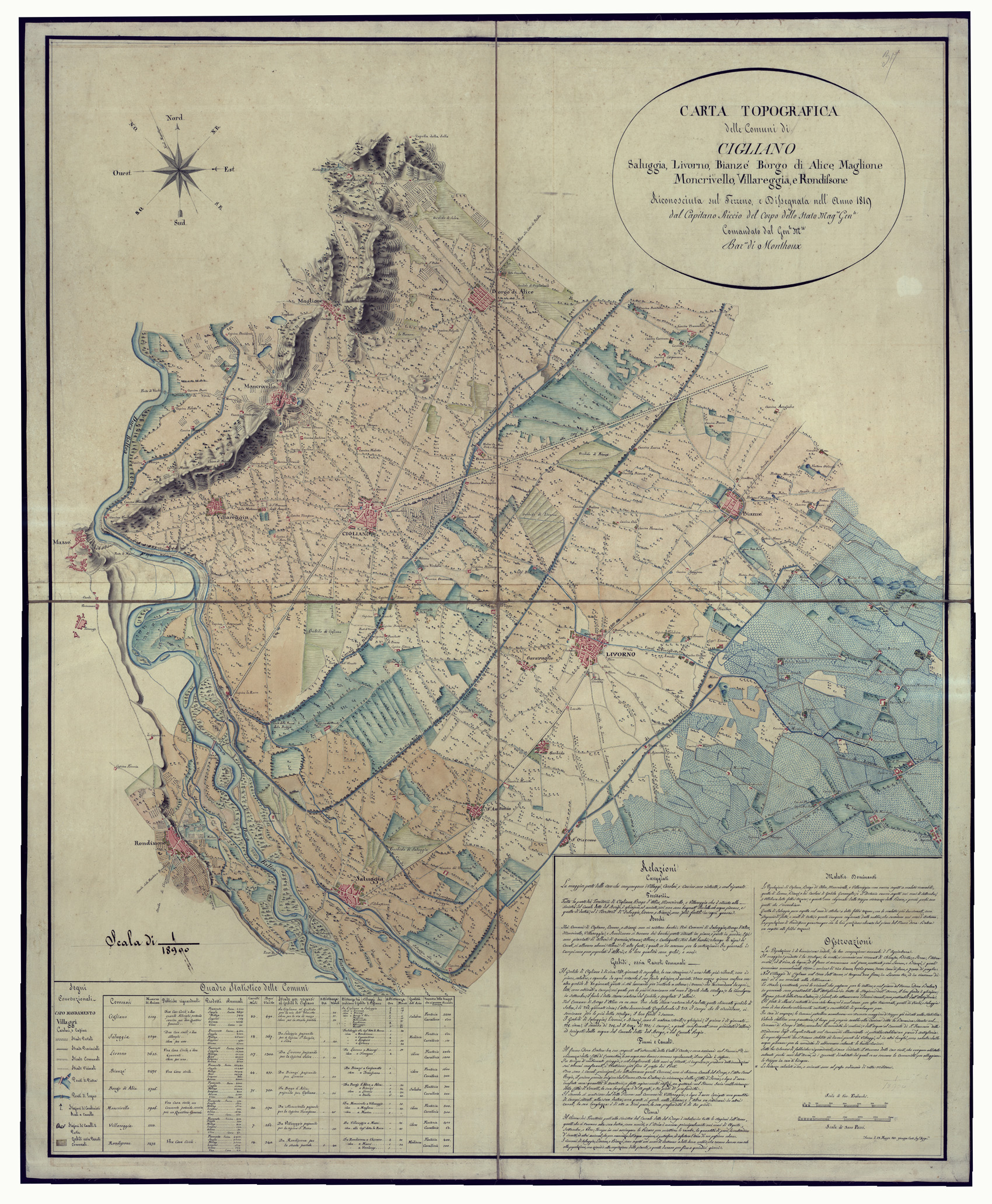 (N:15716) CARTA TOPOGRAFICA DELLE COMUNI DI CIGLIANO (CA001837) Carte e stampe antiche: riproduzione a colori su carta (formato A1)