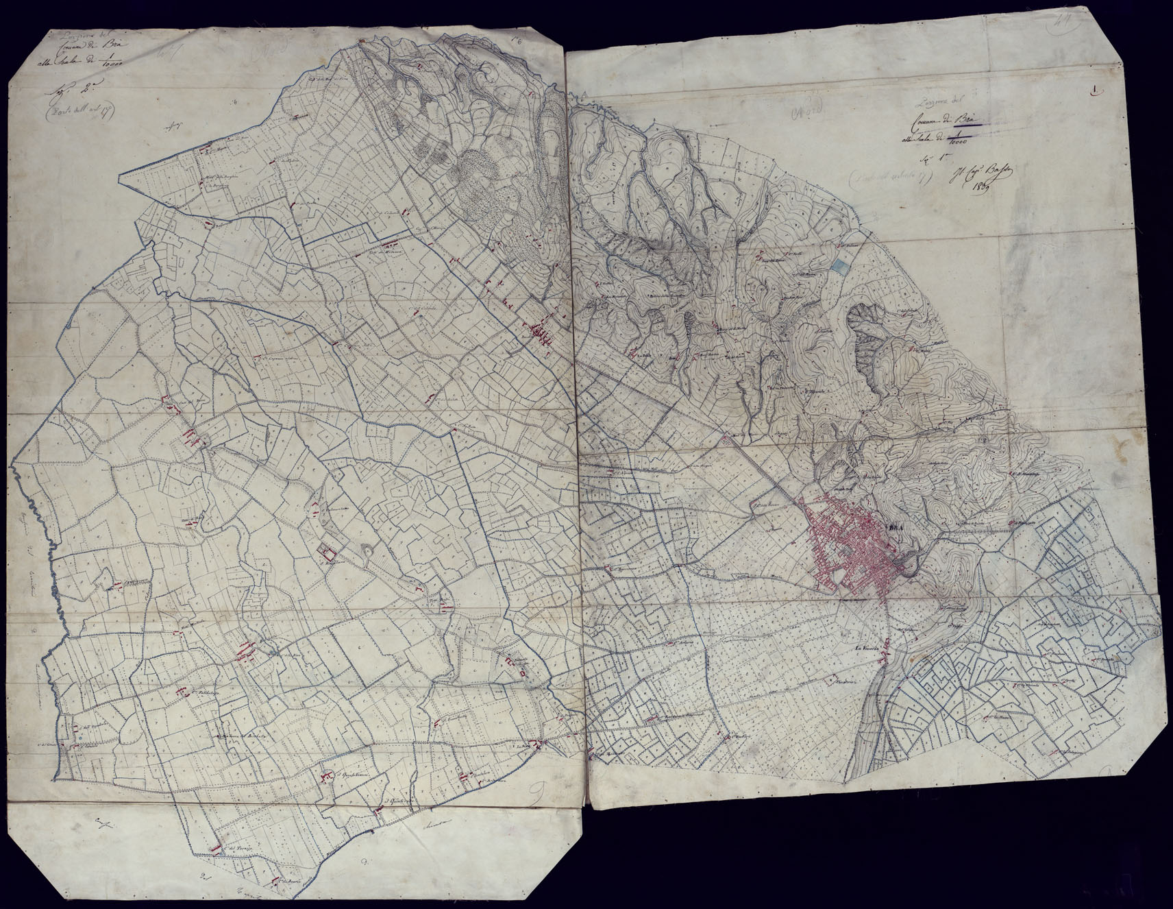 (N:6373) TERRITORIO COMPRESO TRA BRA, MORETTA, CAVALLERMAGGIORE, RACCONIGI, VILLANOVA - FOGLIO 1 BRA'. (CA001927) Carte e stampe antiche: riproduzione a colori su carta (formato A1)