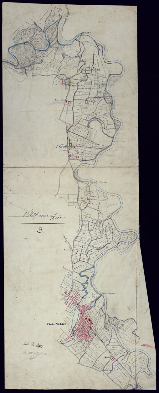 (N:6115) TERRITORIO COMPRESO TRA BRA, MORETTA, CAVALLERMAGGIORE, RACCONIGI, VILLANOVA - FOGLIO 24  VILLAFRANCA PIEMONTE. (CA001954) Carte e stampe antiche: riproduzione a colori su carta (formato A1)