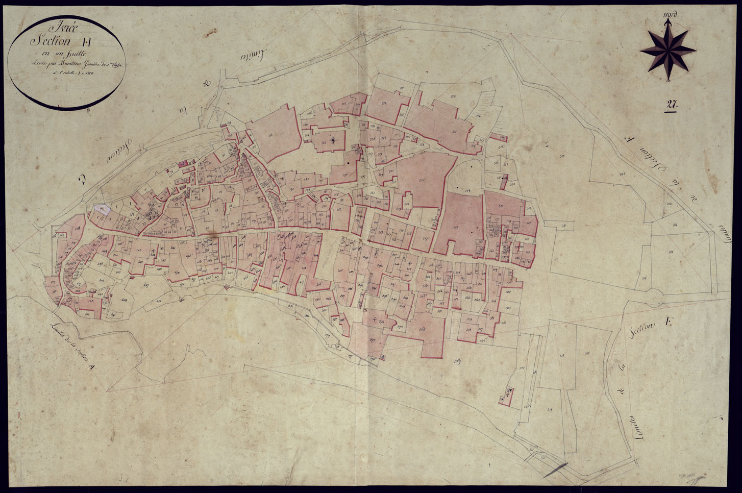 (N:808) IVREE SECTION H. EN UN FEUILLE LEVEE PAR BARATONO GEOMETRE DE 1 CLASSE A L'ECHELLE 1 A 1.250. (CA001959) Carte e stampe antiche: riproduzione a colori su carta (formato A1)