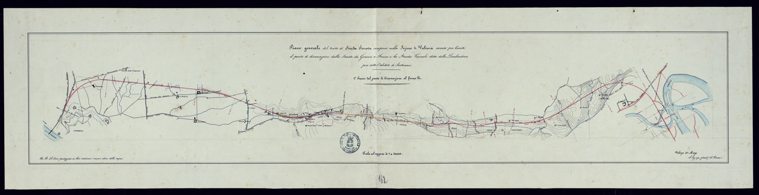 (N:9799) PIANO GENERALE DEL TRATTO DI STRADA FERRATA COMPRESO NELLA SEZIONE DI VALENZA AVENTE PER LIMITI IL PUNTO DI DIRAMAZIONE DELLA STRADA DA GENOVA A TORINO E LA STRADA VICINALE DETTA DELLA LOMBARDINA POCO SOTTO L'ABITATO DI SARTANA. (CA001964) Carte e stampe antiche: riproduzione a colori su carta (formato A1)