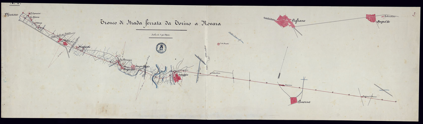 (N:9620) TRONCO DI STRADA FERRATA DA TORINO A NOVARA - FOGLIO 2. (CA001969) Carte e stampe antiche: riproduzione a colori su carta (formato A1)