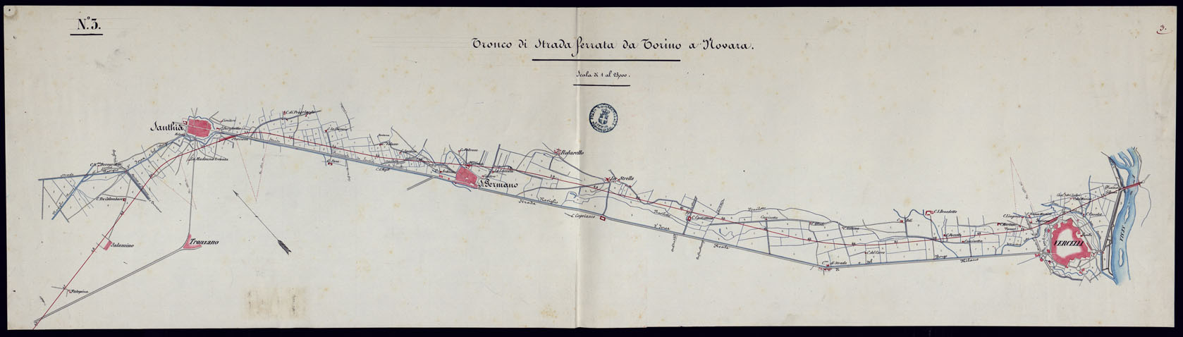 (N:23777) TRONCO DI STRADA FERRATA DA TORINO A NOVARA - FOGLIO 3 (CA001970) Carte e stampe antiche: riproduzione a colori su carta (formato A1)