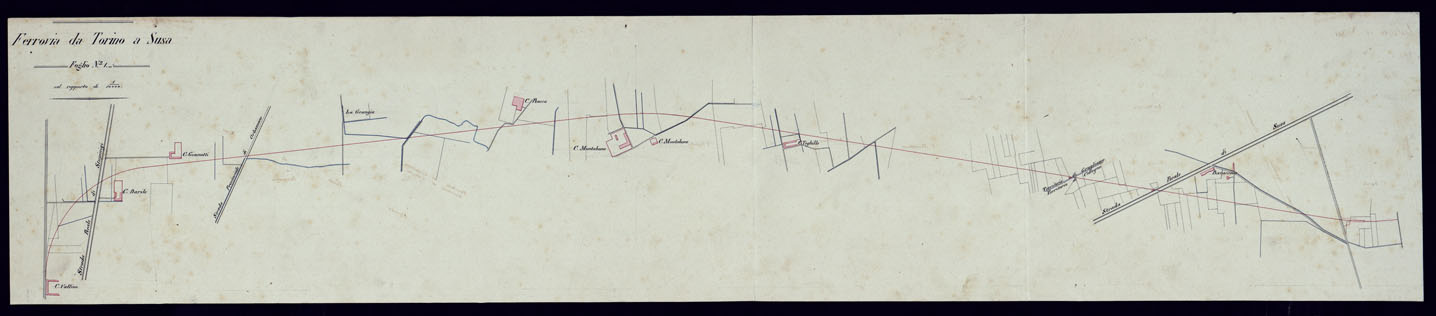 (N:9580) FERROVIA DA TORINO A SUSA - FOGLIO 1. (CA001972) Carte e stampe antiche: riproduzione a colori su carta (formato A1)