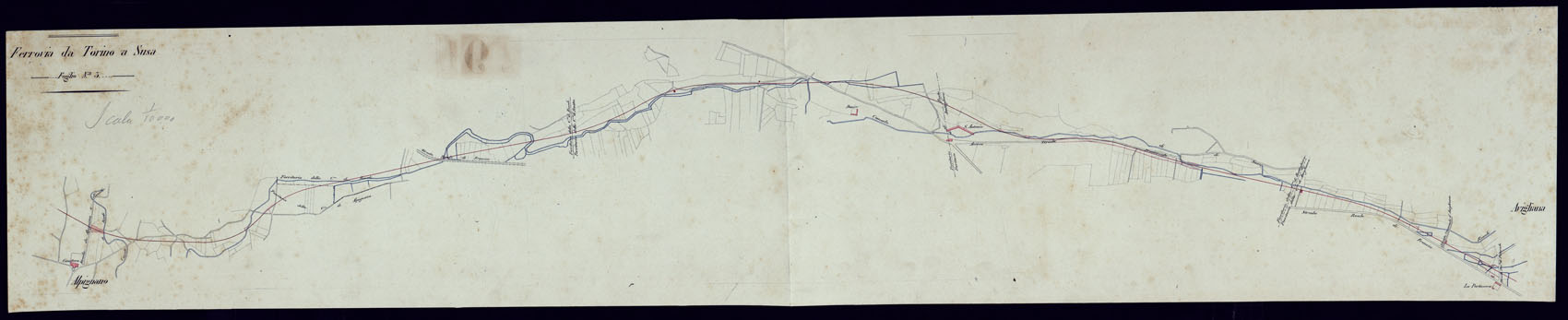 (N:9579) FERROVIA DA TORINO A SUSA - FOGLIO 3. (CA001974) Carte e stampe antiche: riproduzione a colori su carta (formato A1)