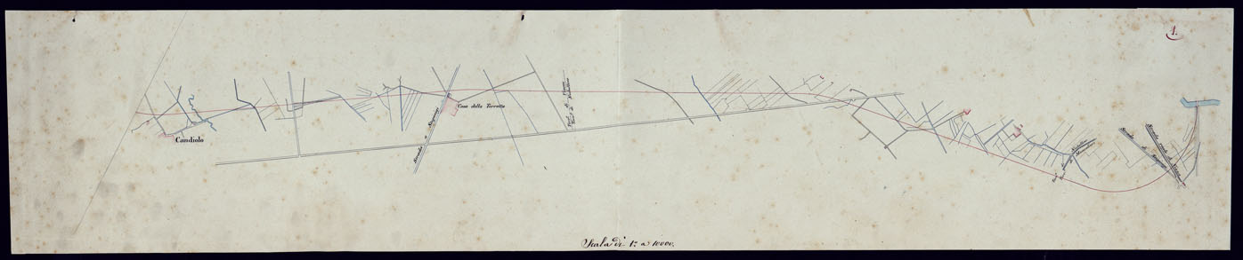 (N:9337) PLANIMETRIA DEI VARI TRONCHI DI FERROVIA TORINO-PINEROLO - FOGLIO 1. (CA001978) Carte e stampe antiche: riproduzione a colori su carta (formato A1)
