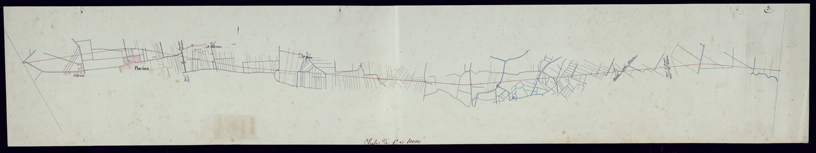 (N:9335) PLANIMETRIA DEI VARI TRONCHI DI FERROVIA TORINO-PINEROLO - FOGLIO 3. (CA001980) Carte e stampe antiche: riproduzione a colori su carta (formato A1)