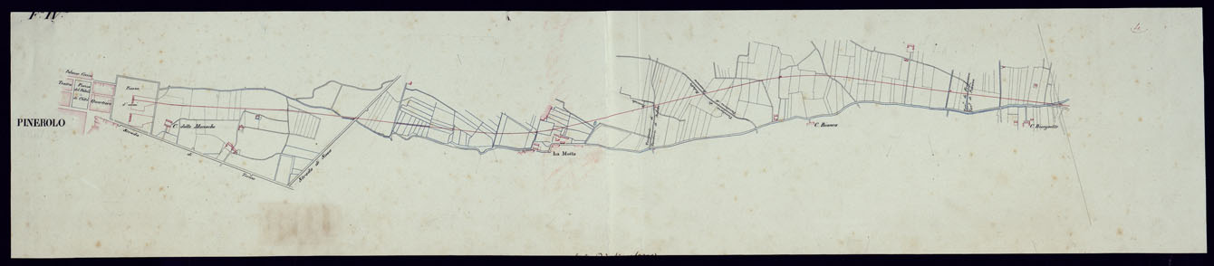 (N:9290) PLANIMETRIA DEI VARI TRONCHI DI FERROVIA TORINO-PINEROLO - FOGLIO 4. (CA001981) Carte e stampe antiche: riproduzione a colori su carta (formato A1)