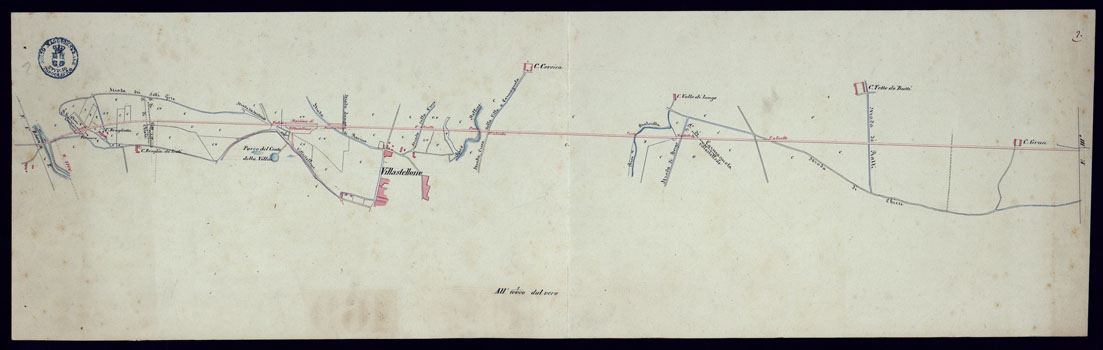 (N:9214) STADA FERRATA DA TORINO A SAVIGLIANO COLLO SVILUPPO TOTALE DI M. 38.700 - FOGLIO 2. (CA001983) Carte e stampe antiche: riproduzione a colori su carta (formato A1)