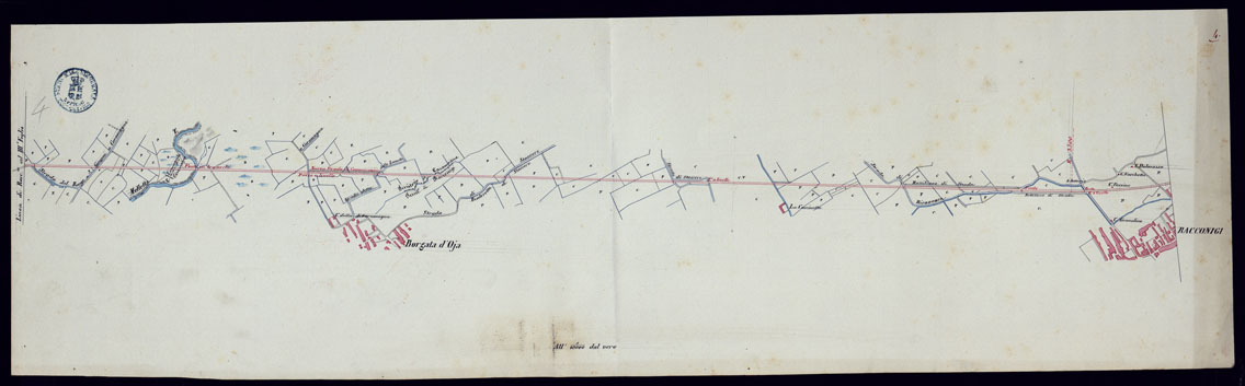 (N:9128) STADA FERRATA DA TORINO A SAVIGLIANO COLLO SVILUPPO TOTALE DI M. 38.700 - FOGLIO 4. (CA001985) Carte e stampe antiche: riproduzione a colori su carta (formato A1)