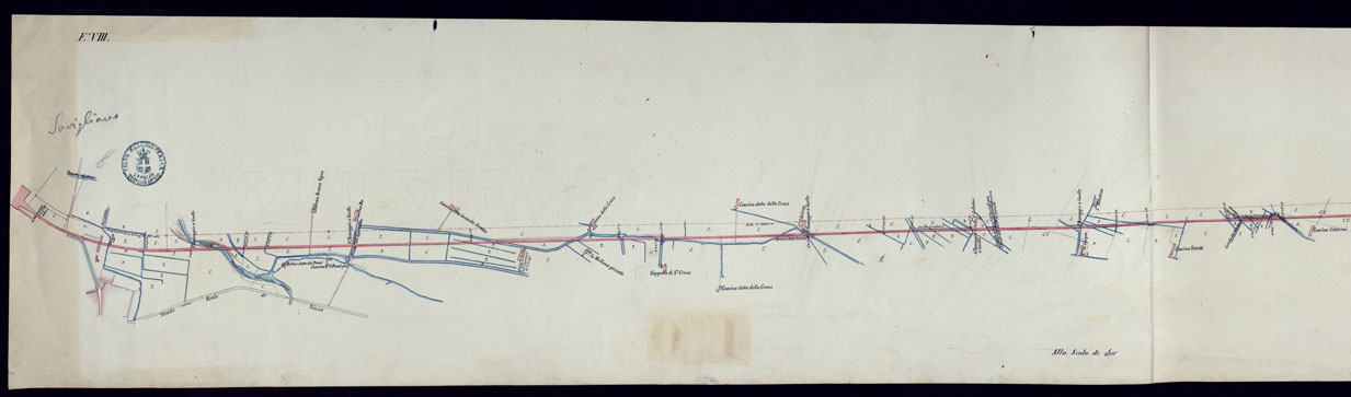 (N:9088) PLANIMETRIA DEI VARI TRONCHI DI FERROVIA SAVIGLIANO-CUNEO - FOGLIO 8 PARTE 1-2. (CA001989, CA001990) Carte e stampe antiche: riproduzione a colori su carta (formato A1)