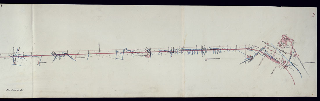 (N:9088) PLANIMETRIA DEI VARI TRONCHI DI FERROVIA SAVIGLIANO-CUNEO - FOGLIO 8 PARTE 1-2. (CA001989, CA001990) Carte e stampe antiche: riproduzione a colori su carta (formato A1)