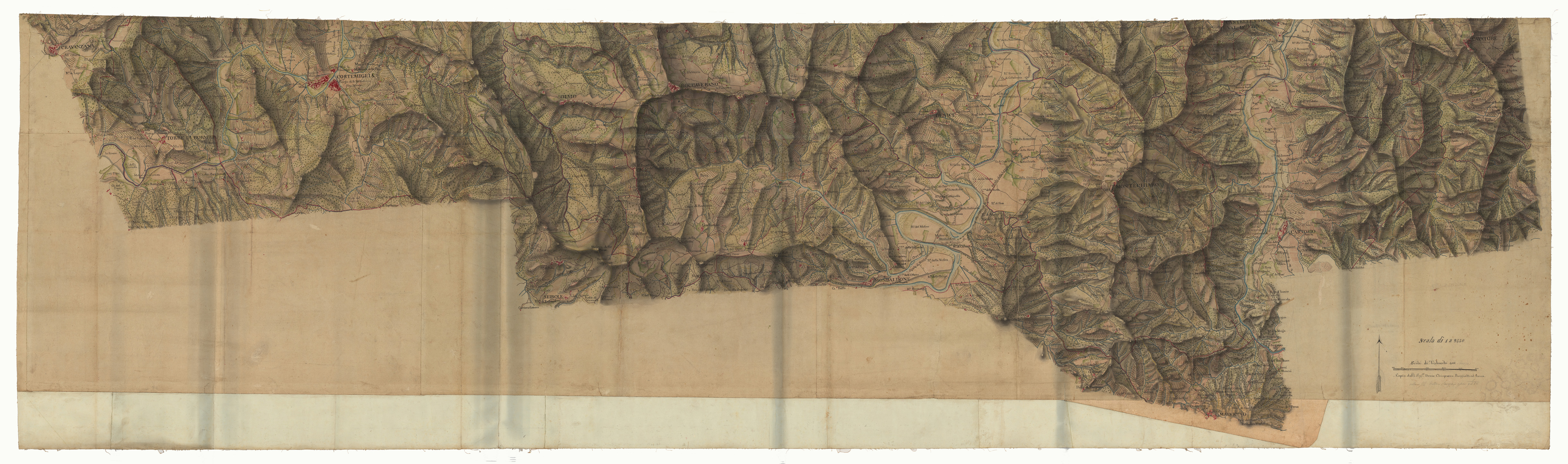(N:33649) CARTA TOPOGRAFICA DI PARTE DEL CORSO DEL BELBO DA CRAVANZANA AD ARGUELLO FINO AL DISOTTO DELLA ROCCHETTA DI BELBO RITROVANSI LEQUIO E BENEVELLO DI PARTE DEL CORSO DELLA BORMIDA DI CORTEMIGLIA DALLA TORRE DI BORMIDA SINO AL SUO 
CONFLUENTE - Foglio 2 (CA001994) Carte e stampe antiche: riproduzione a colori su carta (formato A1)
