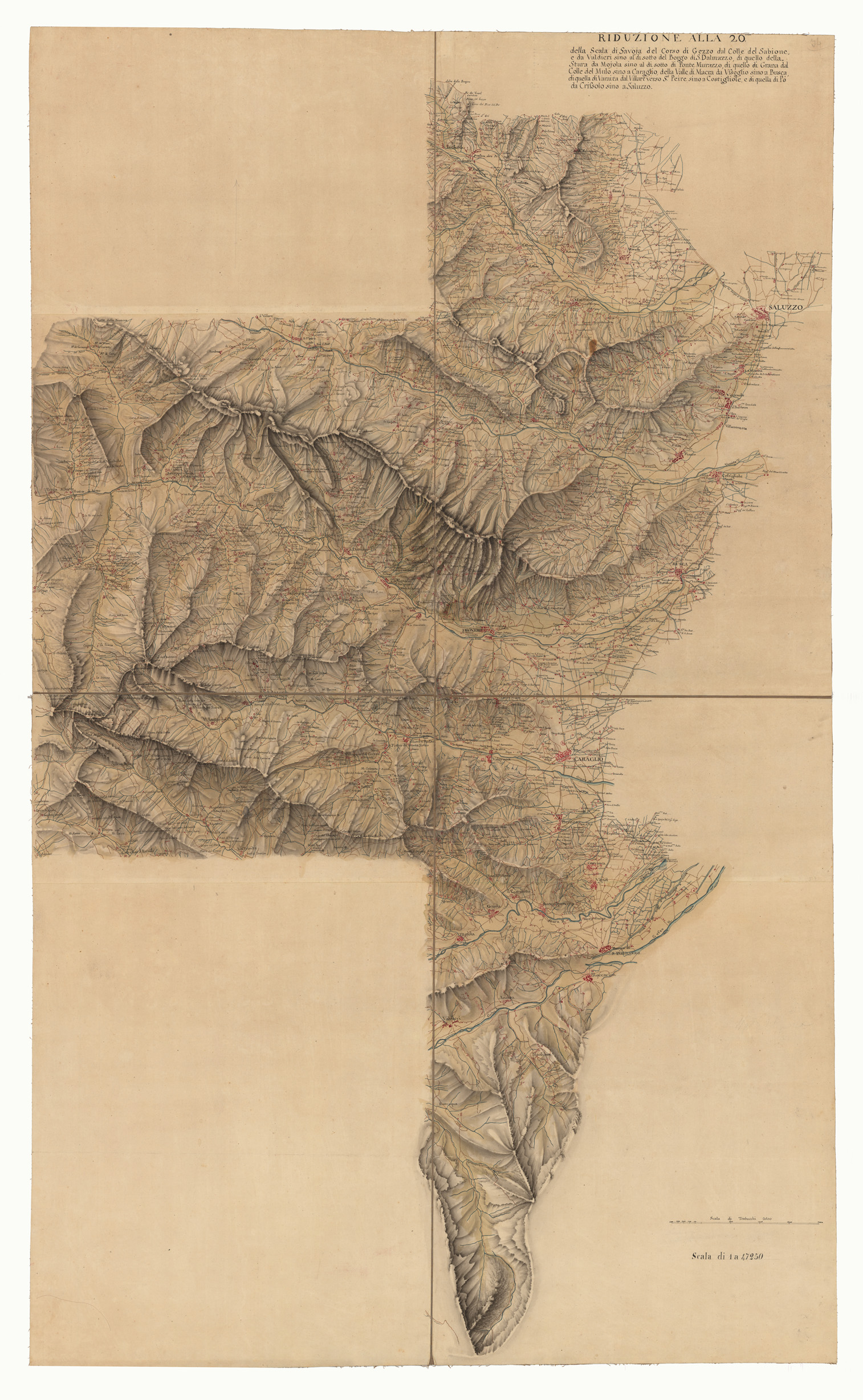 (N:6066) RIDUZIONE ALLA VENTESIMA DELLA SCALA DI SAVOIA DEL CORSO DI GEZZO DEL COLLE DAL SEBIONE, E DA VALDIERI SINO AL DI SOTTO DEL BORGO DI S. DALMAZZO, DI QUELLO DELLA STURA A MAJOLA SINO AL DI SOTTO DI PONTE DI MURAZZO (CA002005) Carte e stampe antiche: riproduzione a colori su carta (formato A1)