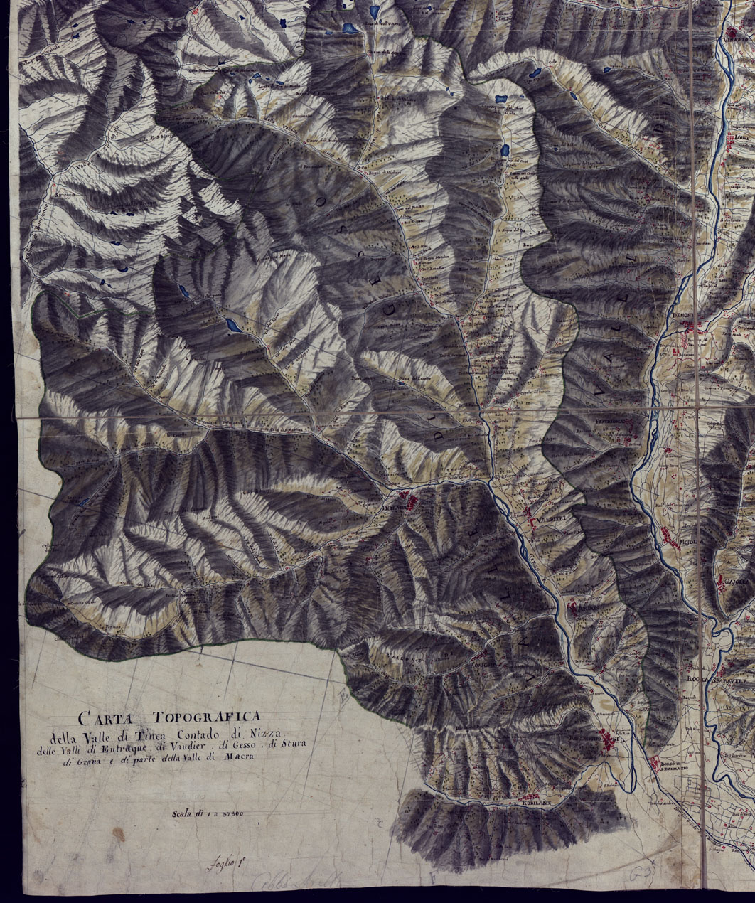 (N:5628) CARTA TOPOGRAFICA DELLA VALLE DI TINCA CONTADO DI NIZZA DELLE VALLI DI ENTRAQUE, DI VAUDIER, DI GESSO, DI STURA DI GRANA E DI PARTE DELLA VALLE DI MACRA SCALA DI 1 A 37.800. (CA002028, CA002029, CA002030, CA002031) Carte e stampe antiche: riproduzione a colori su carta (formato A1)