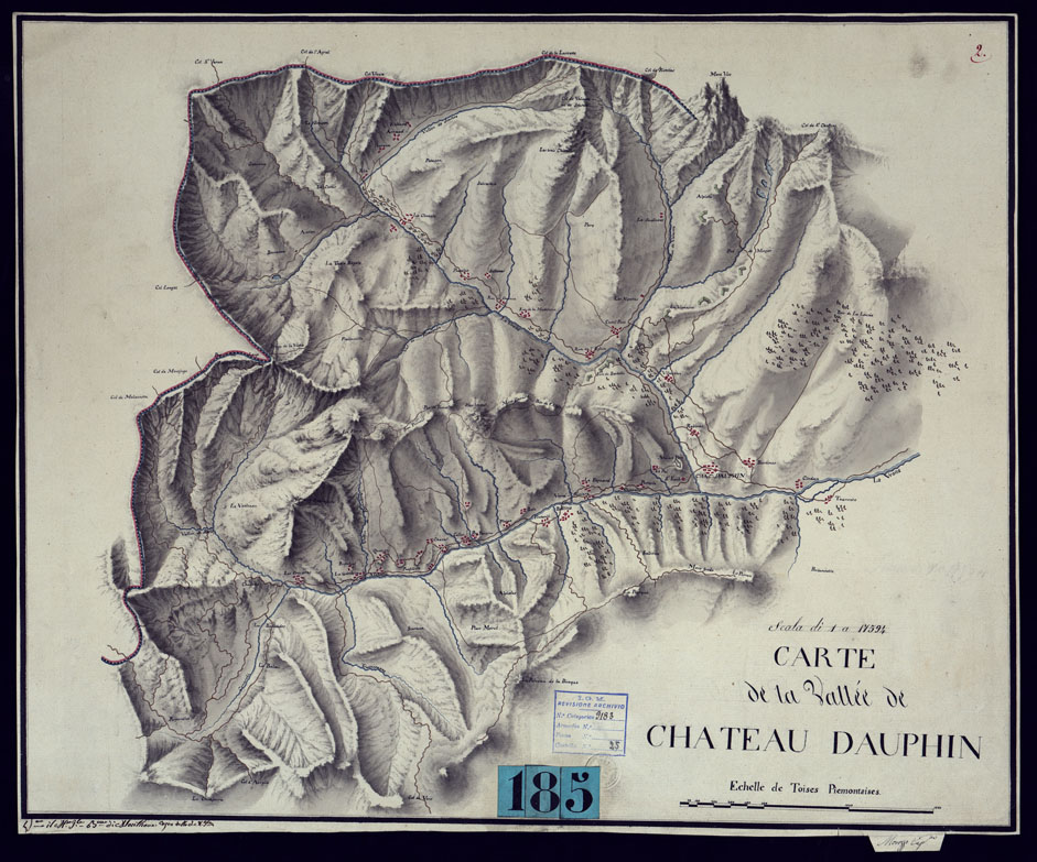 (N:5626) CARTE DE LA VALLE DE CHATEAU DAUPHIN ECHELL DE TOISES PIEMONAISES SCALA DI 1 A 17.954. (CA002037) Carte e stampe antiche: riproduzione a colori su carta (formato A1)