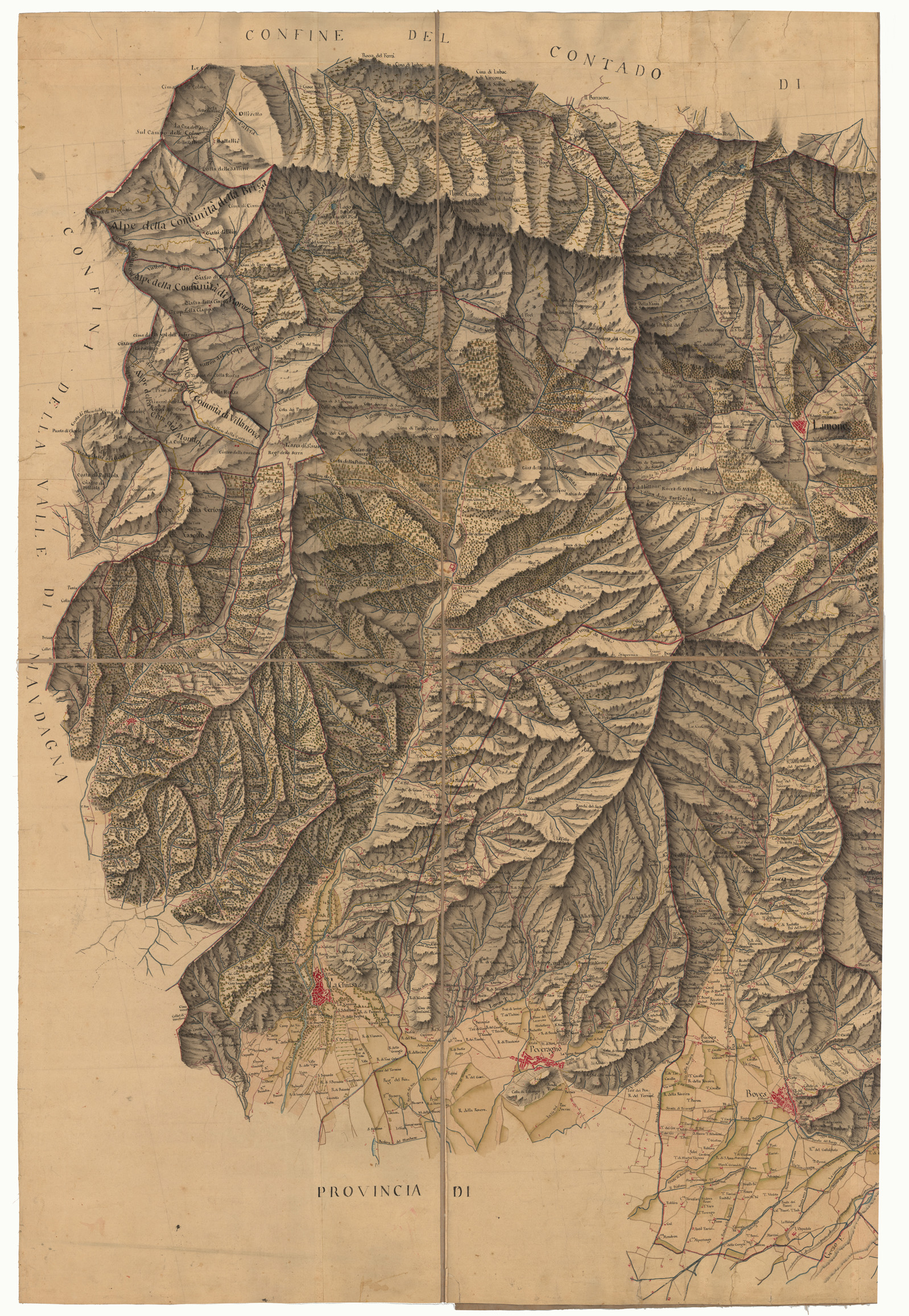 (N:5611) CARTA TOPOGRAFICA DELLE VALLI DI VERMEGNANA, PESIO E PARTE DI QUELLA DI ELLERO (CA002049, CA002050) Carte e stampe antiche: riproduzione a colori su carta (formato A1)