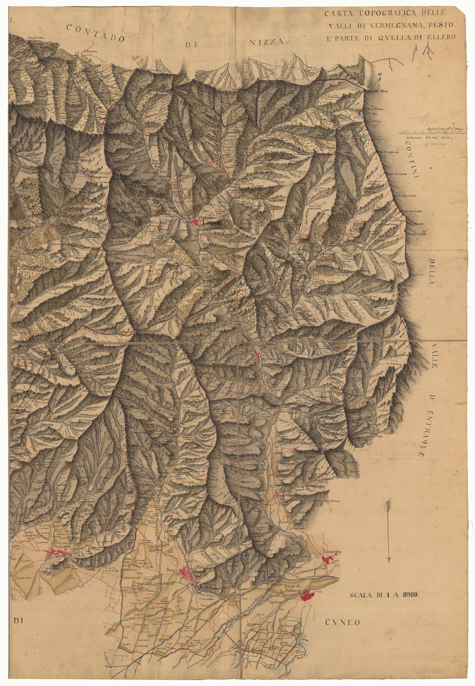 (N:5611) CARTA TOPOGRAFICA DELLE VALLI DI VERMEGNANA, PESIO E PARTE DI QUELLA DI ELLERO (CA002049, CA002050) Carte e stampe antiche: riproduzione a colori su carta (formato A1)