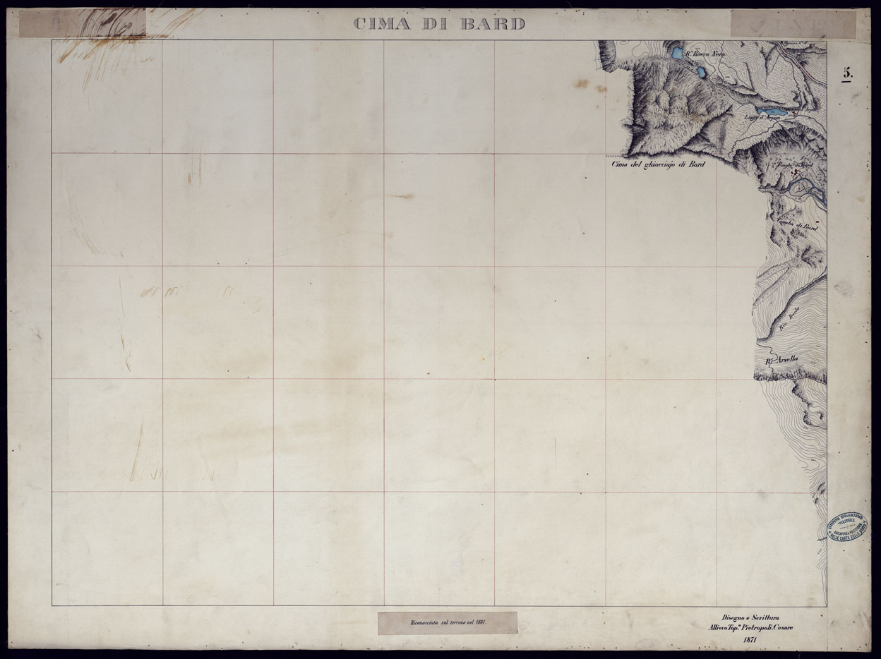 (N:23550) VALLI DELLA DORA RIPARIA SITUAZIONE DAL 1860 AL 1871 RILIEVI AL 10.000 CIMA DI BARD - FOGLIO 5. (CA002097) Carte e stampe antiche: riproduzione a colori su carta (formato A1)