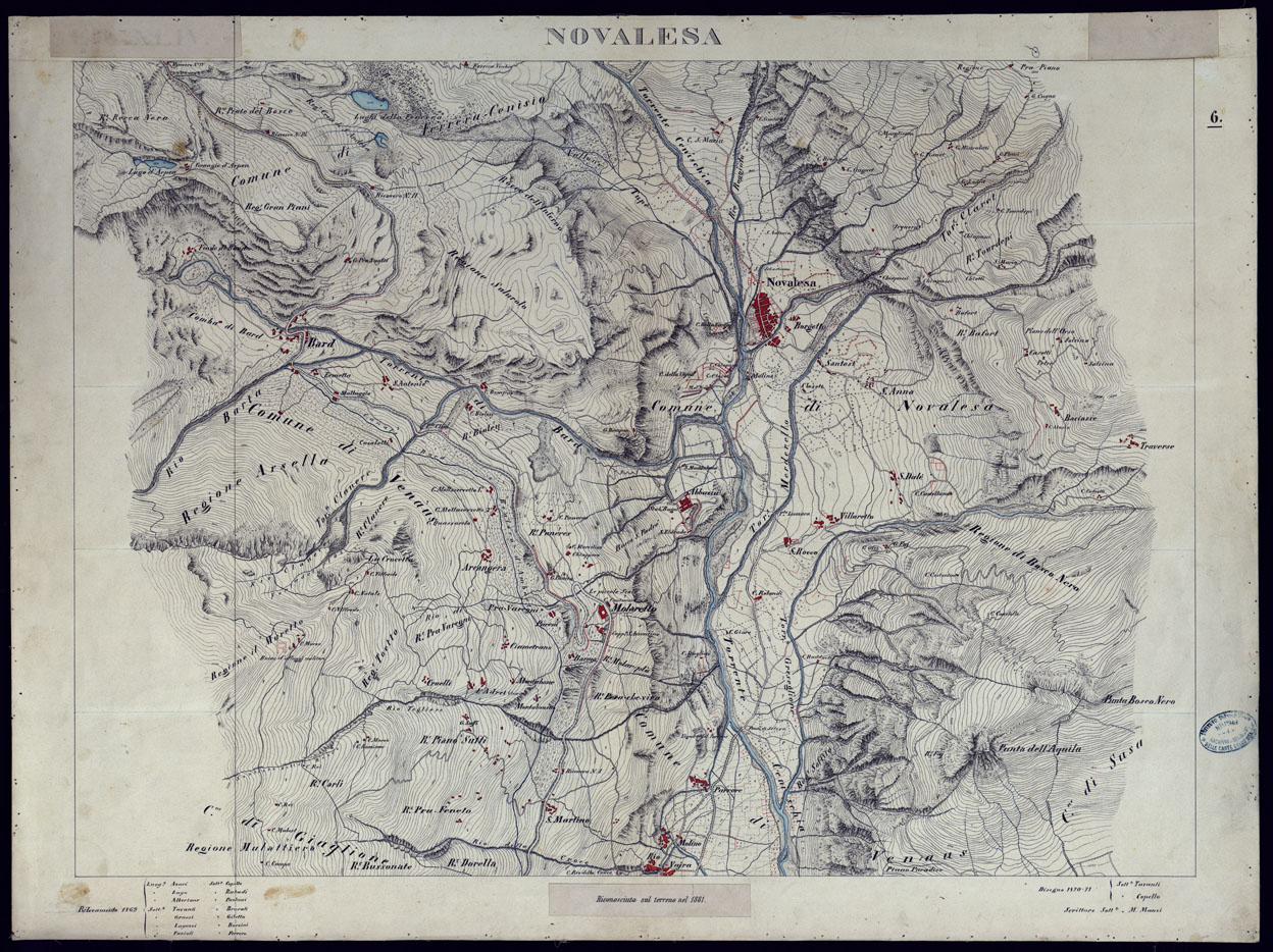 (N:23551) VALLI DELLA DORA RIPARIA SITUAZIONE DAL 1860 AL 1871 RILIEVI 10.000 NOVALESA - FOGLIO 6. (CA002098) Carte e stampe antiche: riproduzione a colori su carta (formato A1)