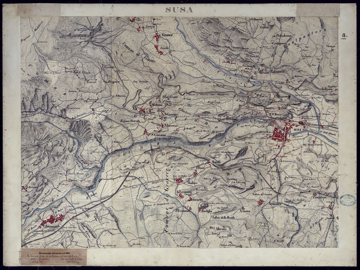 (N:23553) VALLI DELLA DORA RIPARIA SITUAZIONE DAL 1860 AL 1871 RILIEVI AL 10.000 SUSA - FOGLIO 8. (CA002100) Carte e stampe antiche: riproduzione a colori su carta (formato A1)