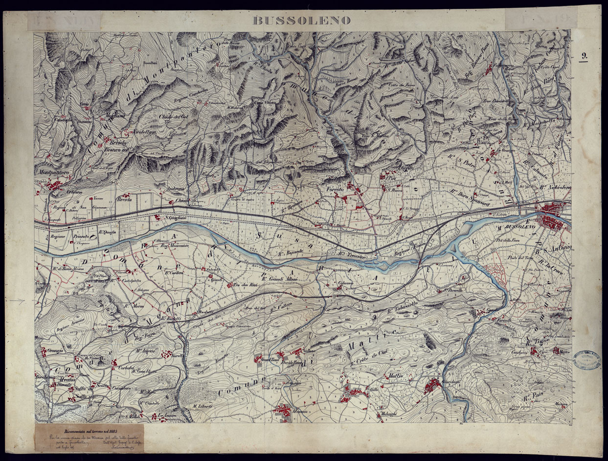 (N:23554) VALLI DELLA DORA RIPARIA SITUAZIONE DAL 1860 AL 1871 RILIEVI AL 10.000 BUSSOLENO - FOGLIO 9. (CA002101) Carte e stampe antiche: riproduzione a colori su carta (formato A1)