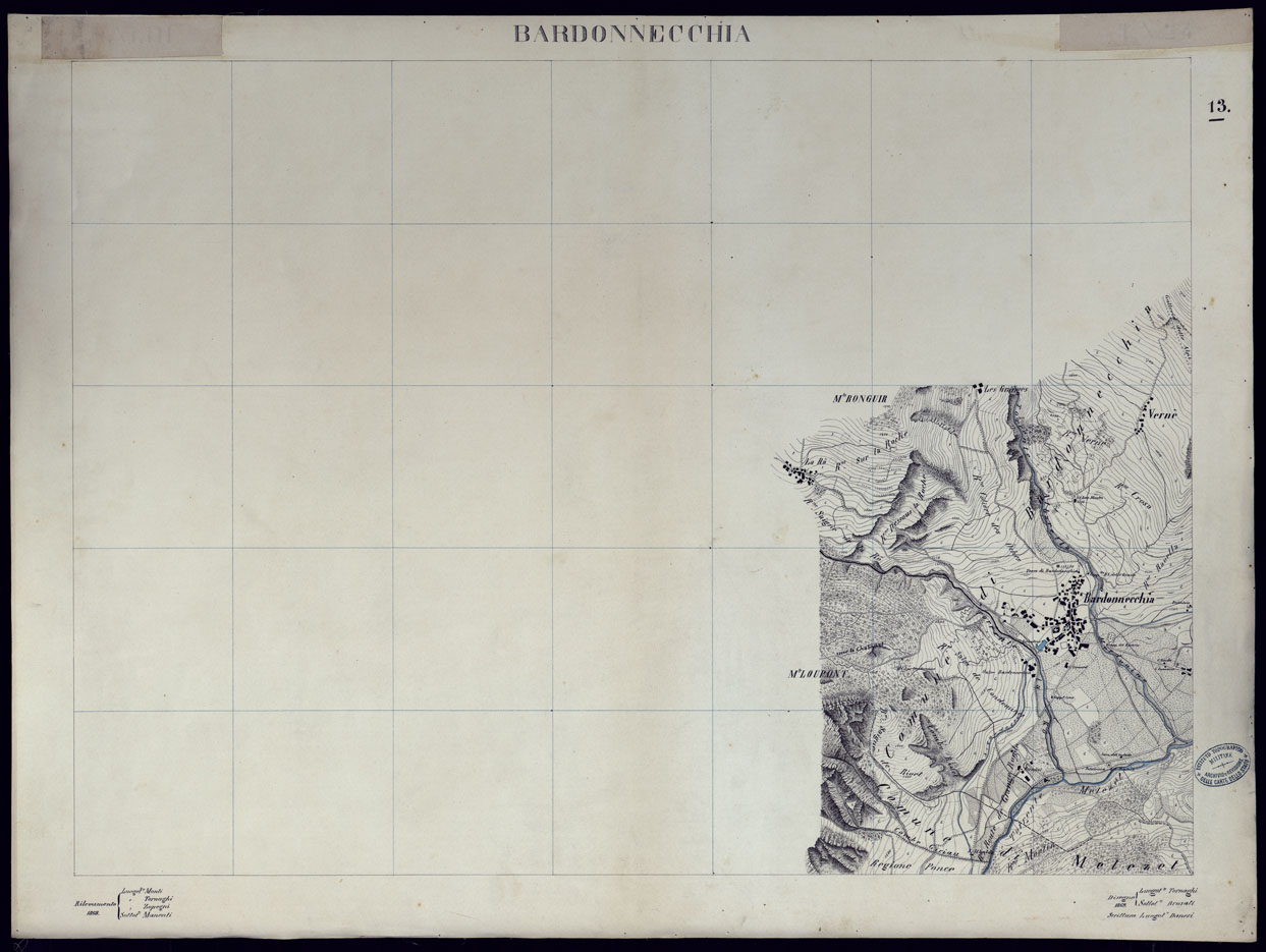 (N:23558) VALLI DELLA DORA RIPARIA SITUAZIONE DAL 1860 AL 1871 RILIEVI AL 10.000 BARDONECCHIA - FOGLIO 13. (CA002105) Carte e stampe antiche: riproduzione a colori su carta (formato A1)