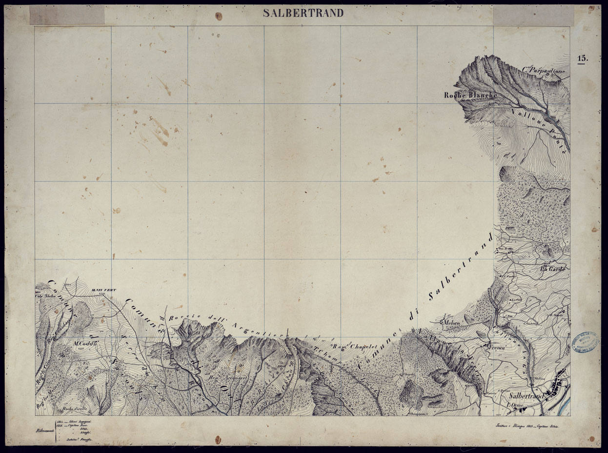 (N:23560) VALLI DELLA DORA RIPARIA SITUAZIONE DAL 1860 AL 1871 RILIEVI AL 10.000 SALBERTRAND - FOGLIO 15. (CA002107) Carte e stampe antiche: riproduzione a colori su carta (formato A1)