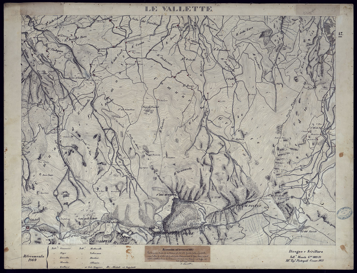 (N:23562) VALLI DELLA DORA RIPARIA SITUAZIONE DAL 1860 AL 1871 RILIEVI AL 10.000 LE VALLETTE - FOGLIO 17. (CA002109) Carte e stampe antiche: riproduzione a colori su carta (formato A1)