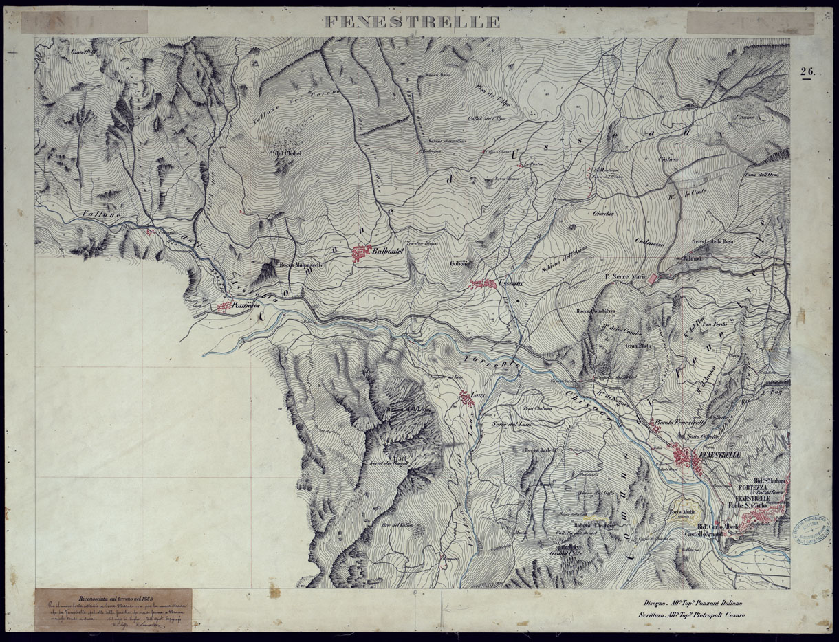 (N:23571) VALLI DELLA DORA RIPARIA SITUAZIONE DAL 1860 AL 1871 RILIEVI AL 10.000 FENESTRELLE - FOGLIO 26. (CA002118) Carte e stampe antiche: riproduzione a colori su carta (formato A1)