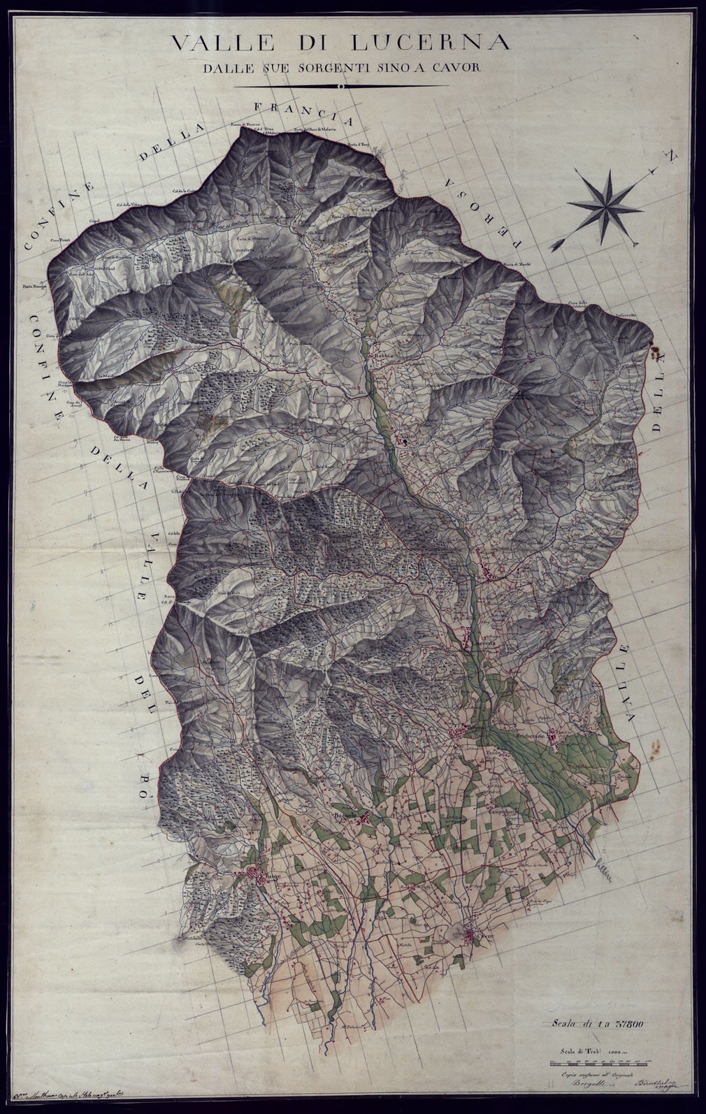 (N:5599) VALLE DI LUCERNA DALLE SUE SORGENTI SINO A CAVOR. (CA002129) Carte e stampe antiche: riproduzione a colori su carta (formato A1)