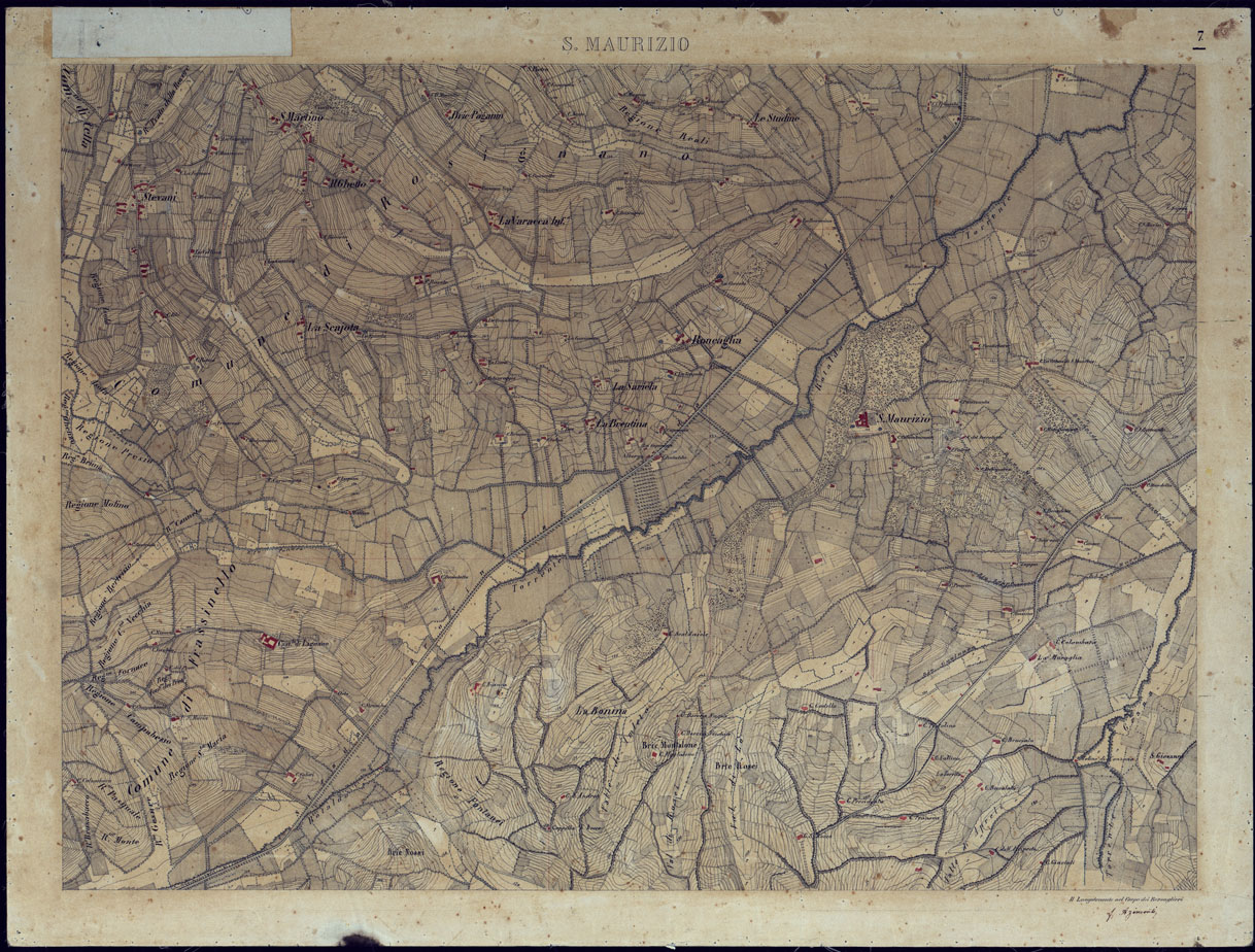 (N:8628) TERRITORIO COMPRESO TRA ALESSANDRIA, CASALE, VOLPEDO E TRA PAVIA, CASTEGGIO E PIACENZA S. MAURIZIO - FOGLIO 7 CON VELINA DI AGGIORNAMENTO. (CA002144, CA002145) Carte e stampe antiche: riproduzione a colori su carta (formato A1)