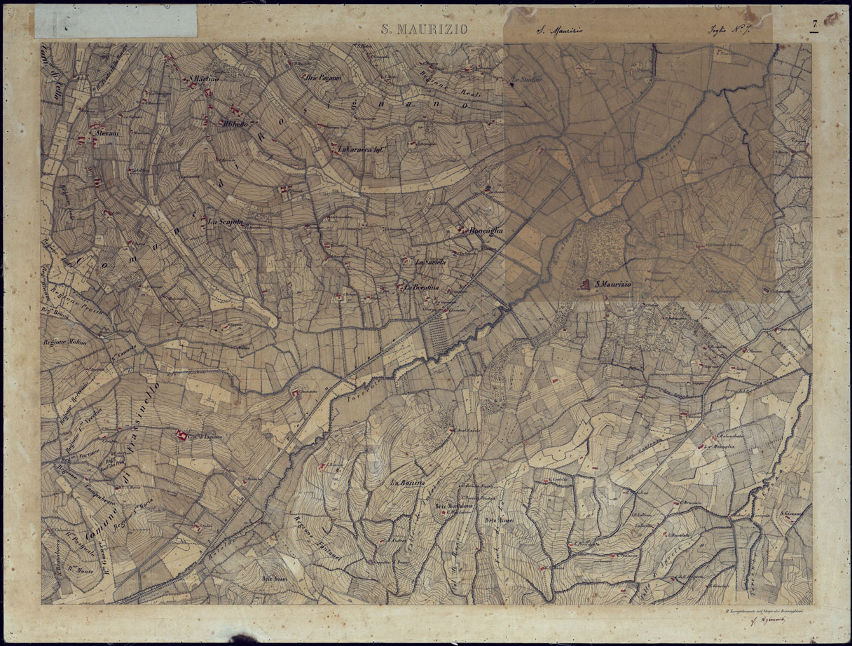 (N:8628) TERRITORIO COMPRESO TRA ALESSANDRIA, CASALE, VOLPEDO E TRA PAVIA, CASTEGGIO E PIACENZA S. MAURIZIO - FOGLIO 7 CON VELINA DI AGGIORNAMENTO. (CA002144, CA002145) Carte e stampe antiche: riproduzione a colori su carta (formato A1)