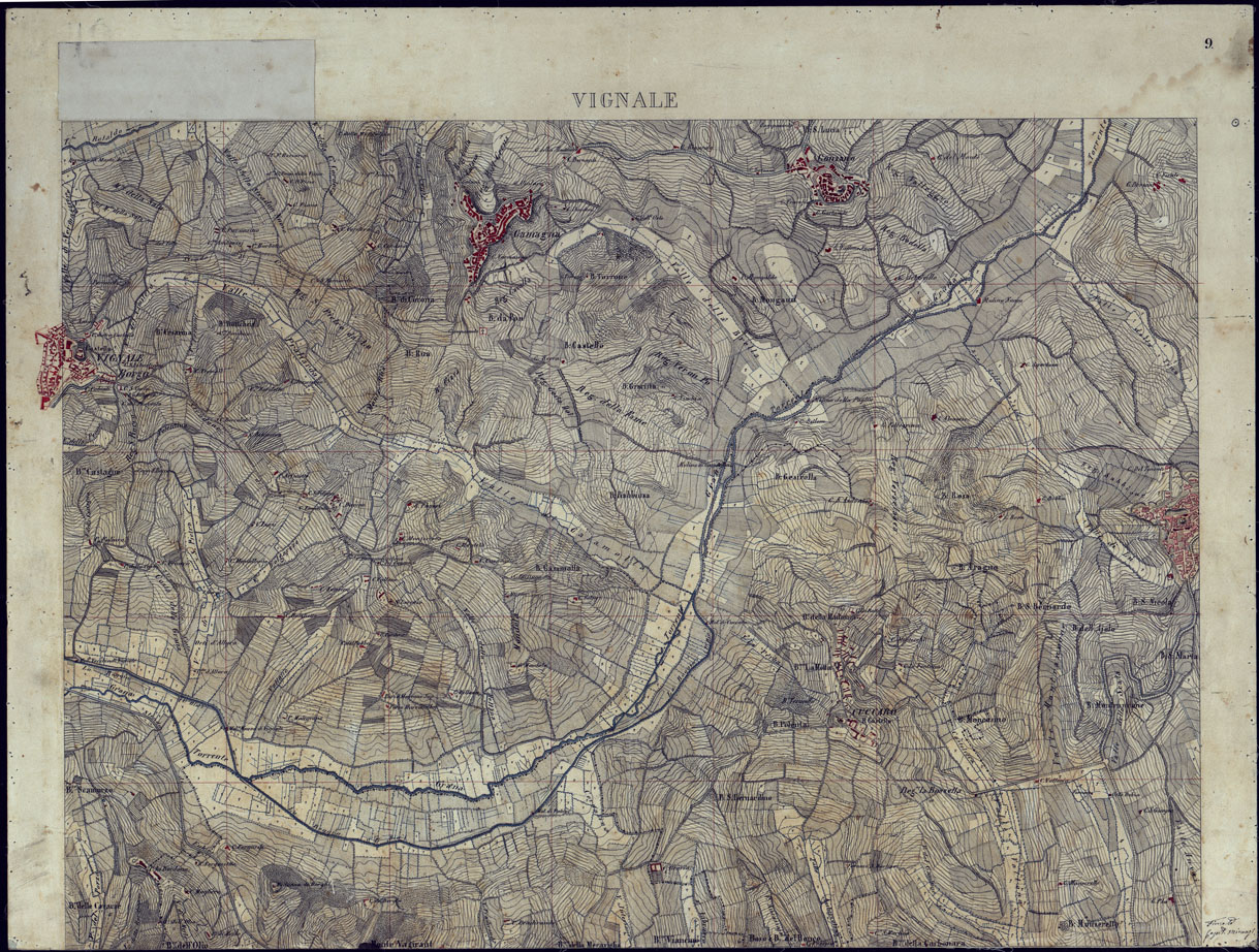 (N:8626) TERRITORIO COMPRESO TRA ALESSANDRIA, CASALE, VOLPEDO E TRA PAVIA, CASTEGGIO E PIACENZA VIGNALE - FOGLIO 9. (CA002147) Carte e stampe antiche: riproduzione a colori su carta (formato A1)