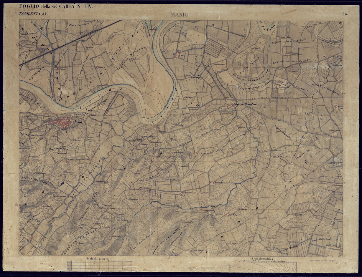 (N:8603) TERRITORIO COMPRESO TRA ALESSANDRIA, CASALE, VOLPEDO E TRA PAVIA, CASTEGGIO E PIACENZA FOGLIO DELLA  G.N. CARTA N LIV TAVOLETTA 24  MASIO -FOGLIO 14. (CA002152) Carte e stampe antiche: riproduzione a colori su carta (formato A1)