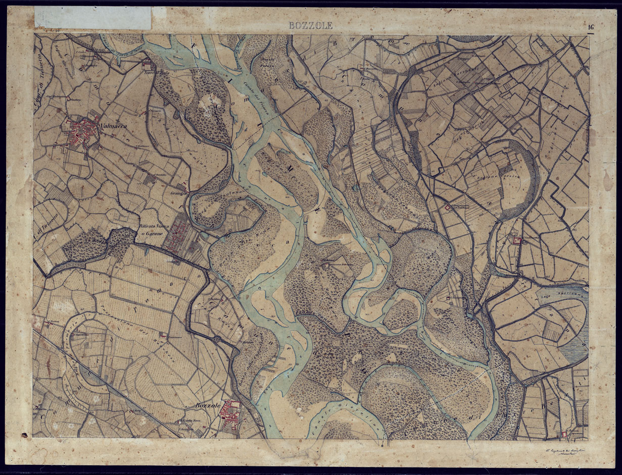 (N:8601) TERRITORIO COMPRESO TRA ALESSANDRIA, CASALE, VOLPEDO E TRA PAVIA, CASTEGGIO E PIACENZA BOZZOLE - FOGLIO 16. (CA002154) Carte e stampe antiche: riproduzione a colori su carta (formato A1)