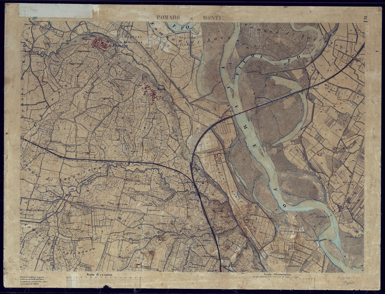 (N:8600) TERRITORIO COMPRESO TRA ALESSANDRIA, CASALE, VOLPEDO E TRA PAVIA, CASTEGGIO E PIACENZA POMARO E MONTE - FOGLIO 17. (CA002155) Carte e stampe antiche: riproduzione a colori su carta (formato A1)