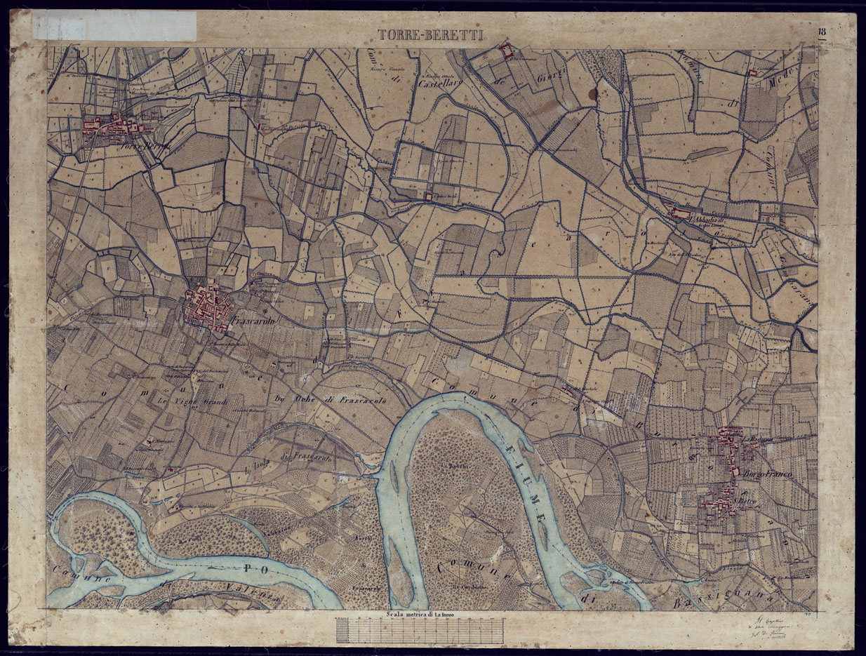 (N:8599) TERRITORIO COMPRESO TRA ALESSANDRIA, CASALE, VOLPEDO E TRA PAVIA, CASTEGGIO E PIACENZA TORRE-BERETTI - FOGLIO 18. (CA002156) Carte e stampe antiche: riproduzione a colori su carta (formato A1)