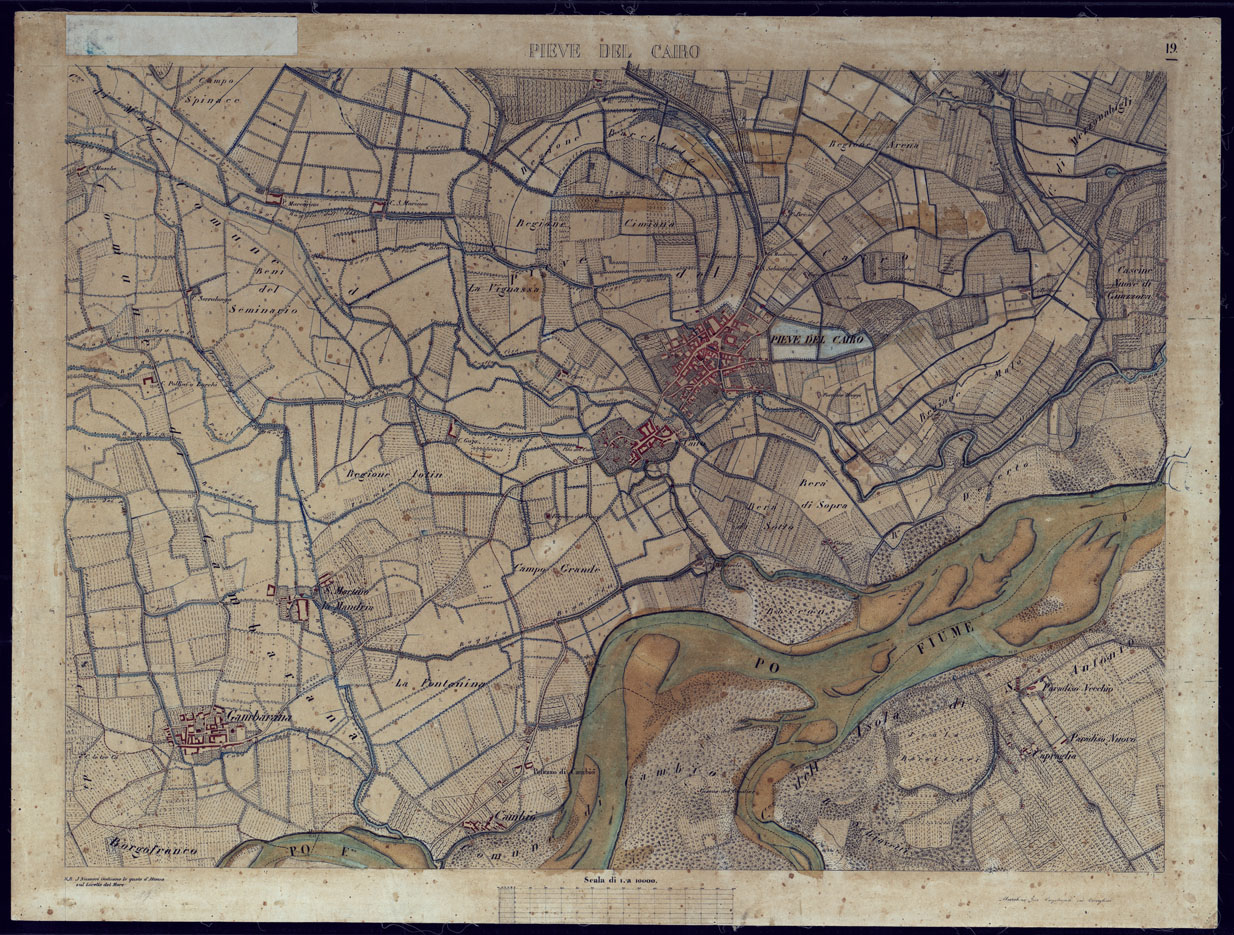 (N:8598) TERRITORIO COMPRESO TRA ALESSANDRIA, CASALE, VOLPEDO E TRA PAVIA, CASTEGGIO E PIACENZA PIEVE DEL CAIRO - FOGLIO 19. (CA002157) Carte e stampe antiche: riproduzione a colori su carta (formato A1)
