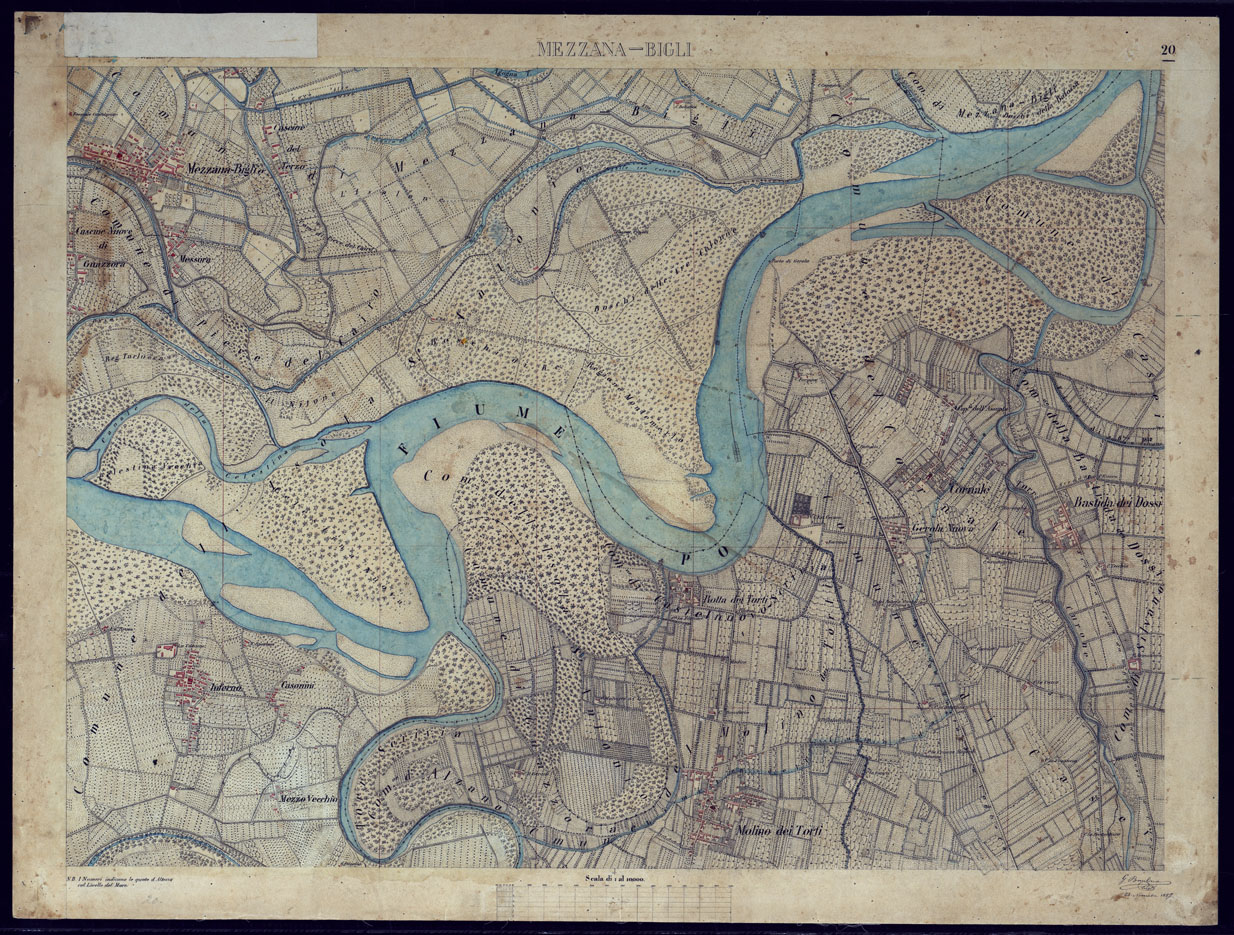 (N:8565) TERRITORIO COMPRESO TRA ALESSANDRIA, CASALE, VOLPEDO E TRA PAVIA, CASTEGGIO E PIACENZA MEZZANA-BIGLI - FOGLIO 20. (CA002158) Carte e stampe antiche: riproduzione a colori su carta (formato A1)