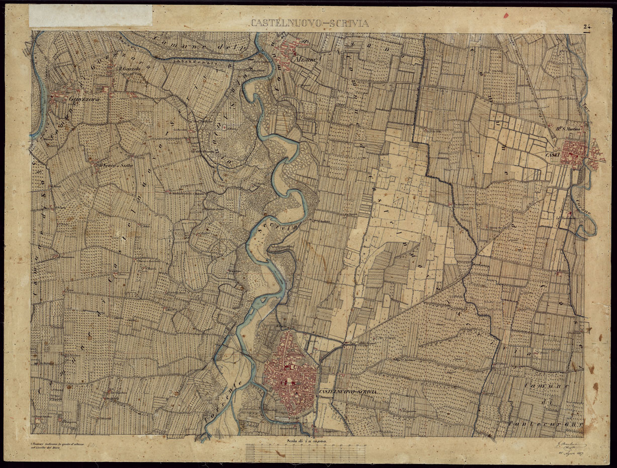 (N:8547) TERRITORIO COMPRESO TRA ALESSANDRIA, CASALE, VOLPEDO E TRA PAVIA, CASTEGGIO E PIACENZA CASTELNUOVO-SCRIVIA - FOGLIO 24. (CA002162) Carte e stampe antiche: riproduzione a colori su carta (formato A1)
