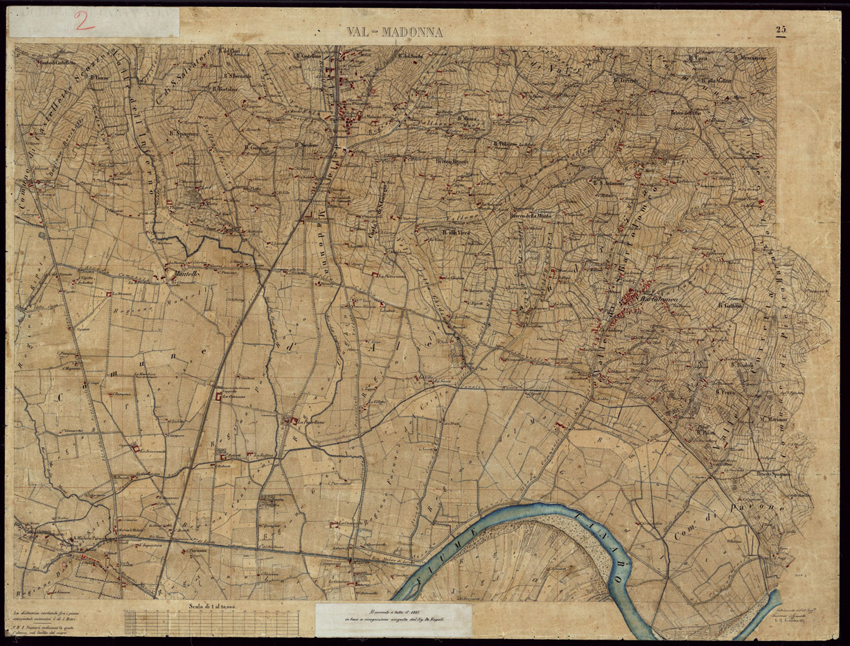 (N:8546) TERRITORIO COMPRESO TRA ALESSANDRIA, CASALE, VOLPEDO E TRA PAVIA, CASTEGGIO E PIACENZA VAL-MADONNA - FOGLIO 25. (CA002163) Carte e stampe antiche: riproduzione a colori su carta (formato A1)