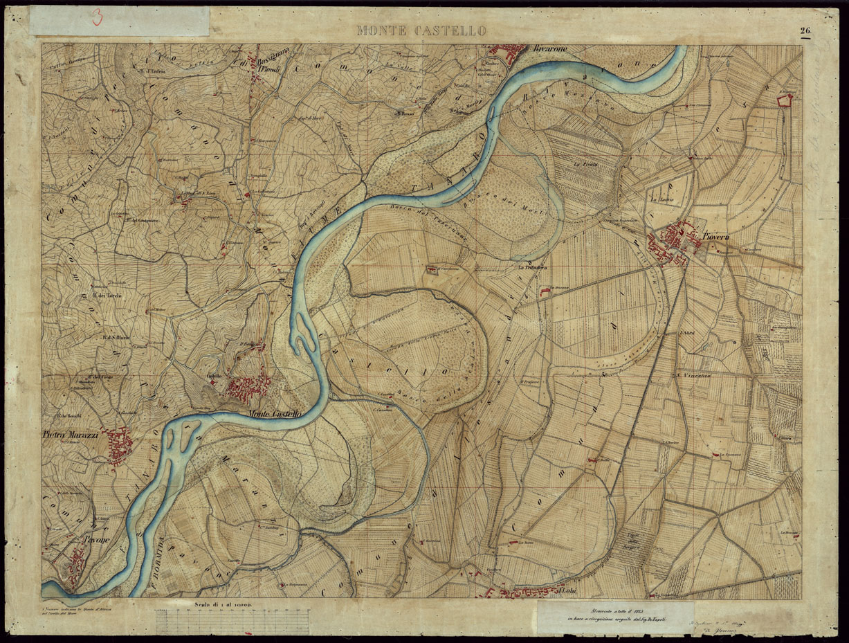 (N:8515) TERRITORIO COMPRESO TRA ALESSANDRIA, CASALE, VOLPEDO E TRA PAVIA, CASTEGGIO E PIACENZA MONTE CASTELLO - FOGLIO 26. (CA002164) Carte e stampe antiche: riproduzione a colori su carta (formato A1)