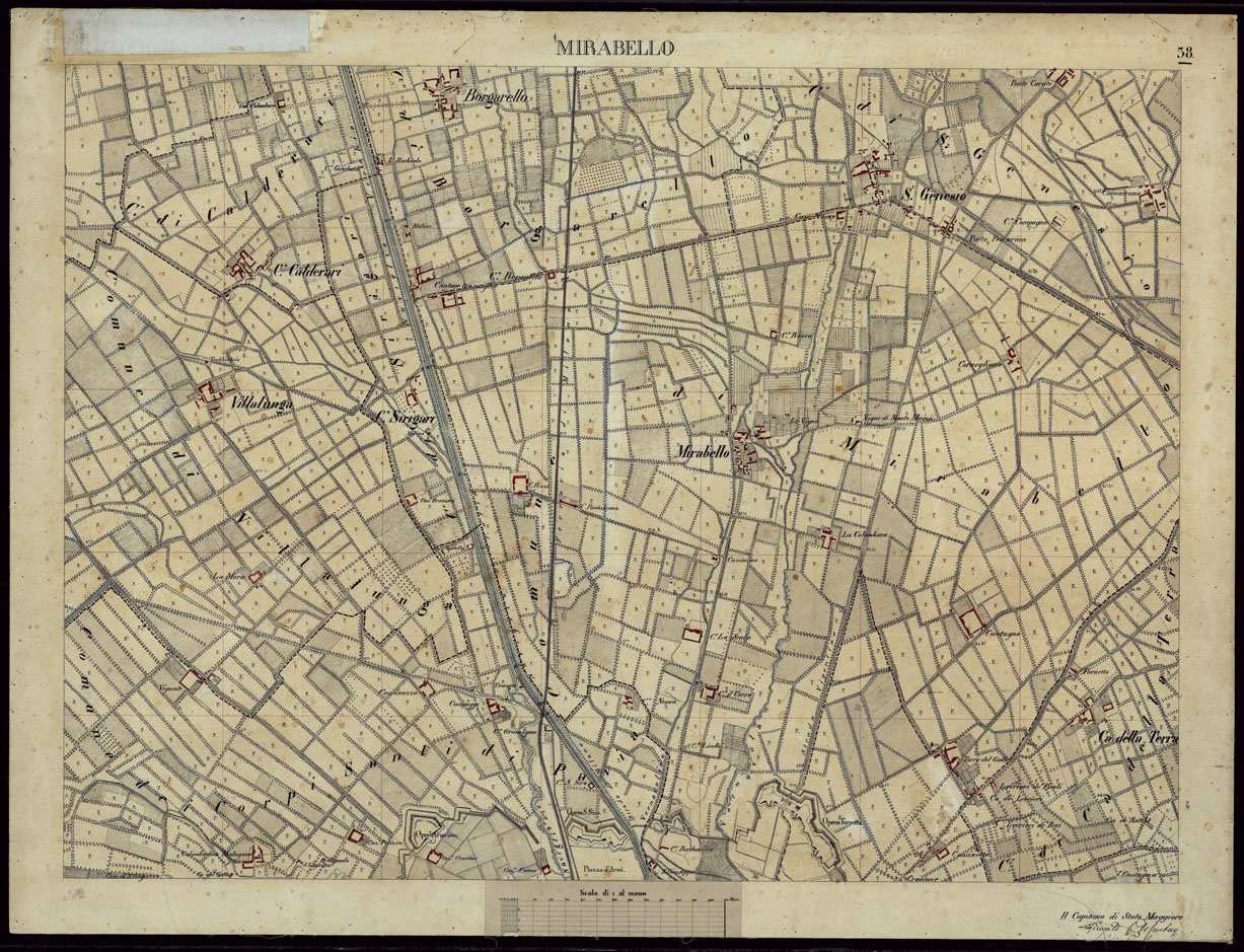 (N:8503) TERRITORIO COMPRESO TRA ALESSANDRIA, CASALE, VOLPEDO E TRA PAVIA, CASTEGGIO E PIACENZA MIRABELLO - FOGLIO 38. (CA002176) Carte e stampe antiche: riproduzione a colori su carta (formato A1)