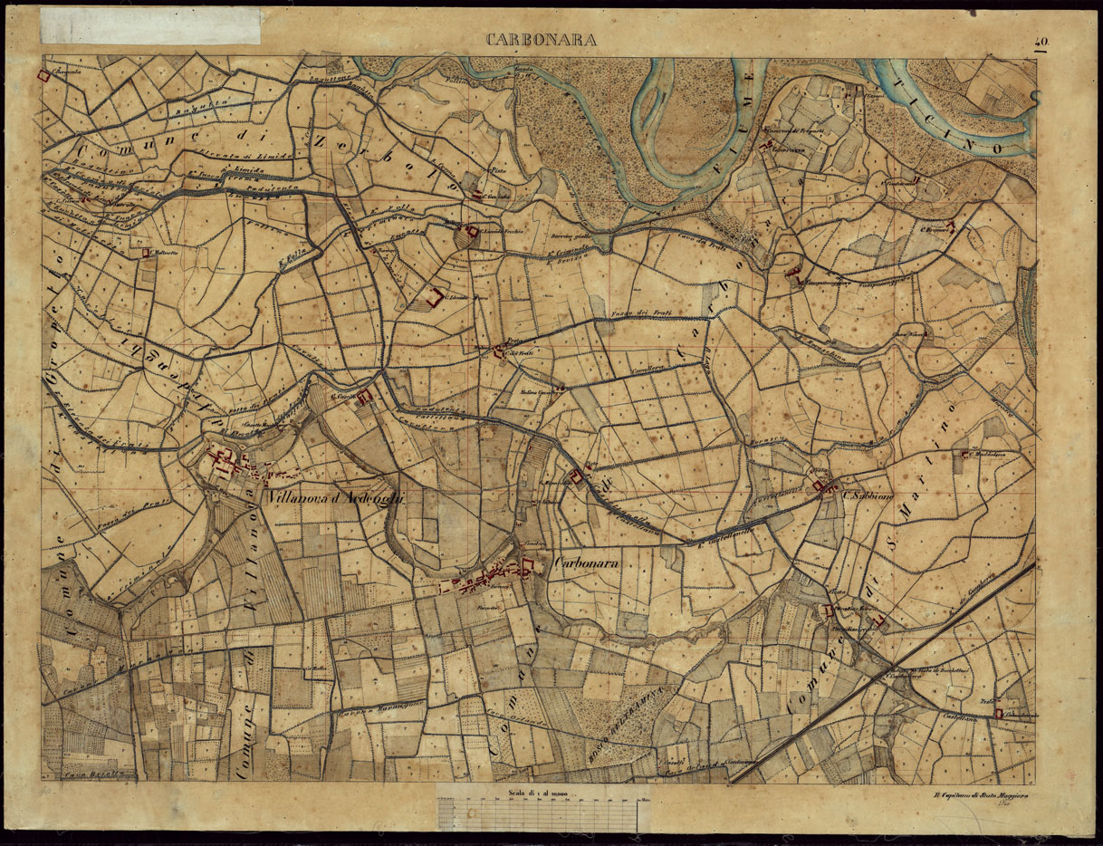 (N:8497) TERRITORIO COMPRESO TRA ALESSANDRIA, CASALE, VOLPEDO E TRA PAVIA, CASTEGGIO E PIACENZA CARBONARA - FOGLIO 40. (CA002178) Carte e stampe antiche: riproduzione a colori su carta (formato A1)