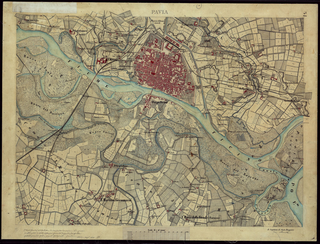 (N:8495) TERRITORIO COMPRESO TRA ALESSANDRIA, CASALE, VOLPEDO E TRA PAVIA, CASTEGGIO E PIACENZA PAVIA - FOGLIO 41. (CA002179) Carte e stampe antiche: riproduzione a colori su carta (formato A1)